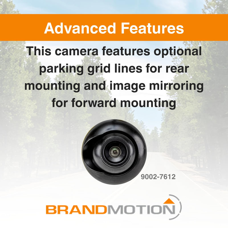 Universal Snap-in Brandmotion Adjustable Bullet Camera 9002-7612 | Waterproof Case | Color Image with Automatic White Balance | Parking Grid Lines Available | Low Profile Flush Mount