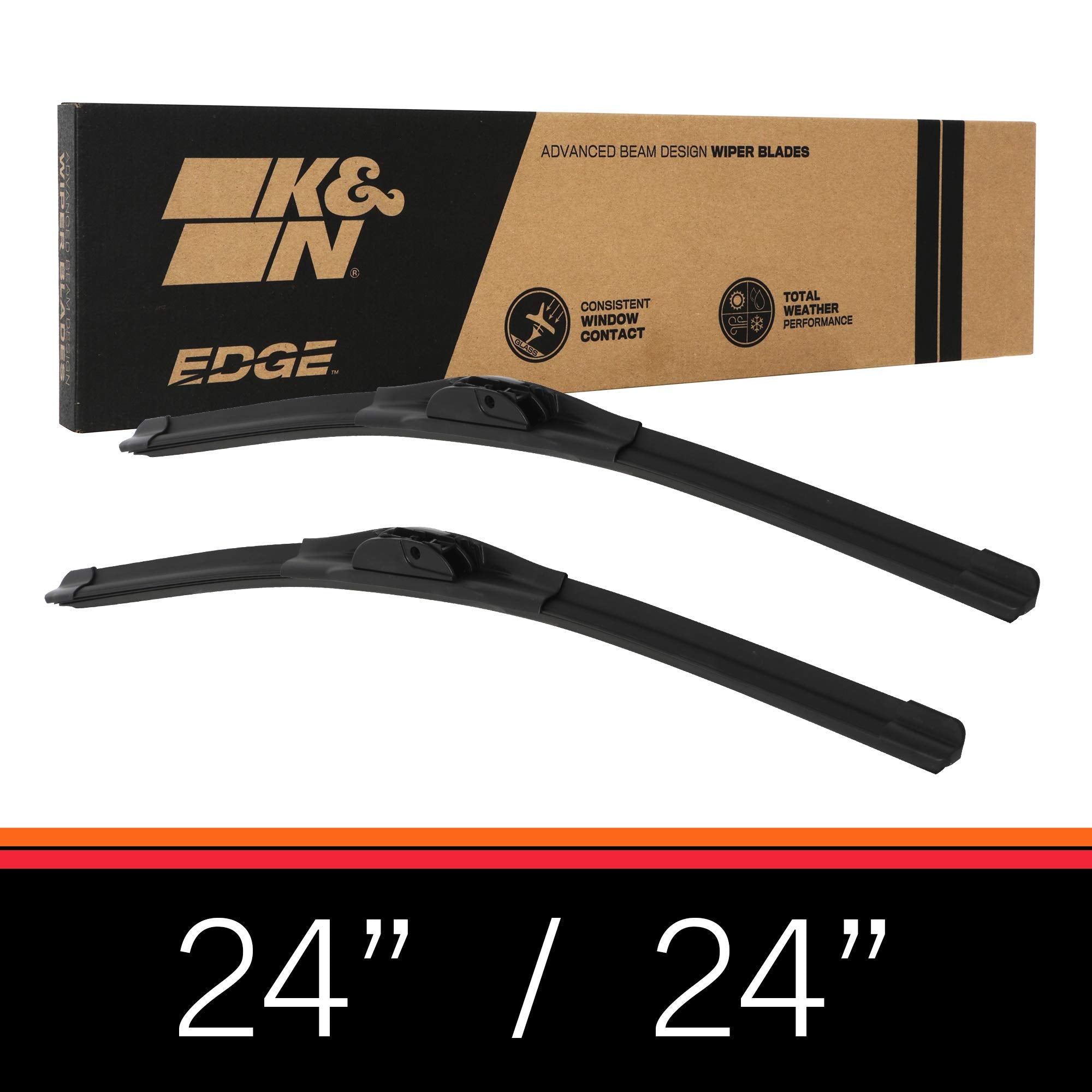 Wiper Blades K&N EDGE: All Weather Performance, Superior Windshield Contact, Streak-Free Wipe Technology: 24" (Pack of 2)
