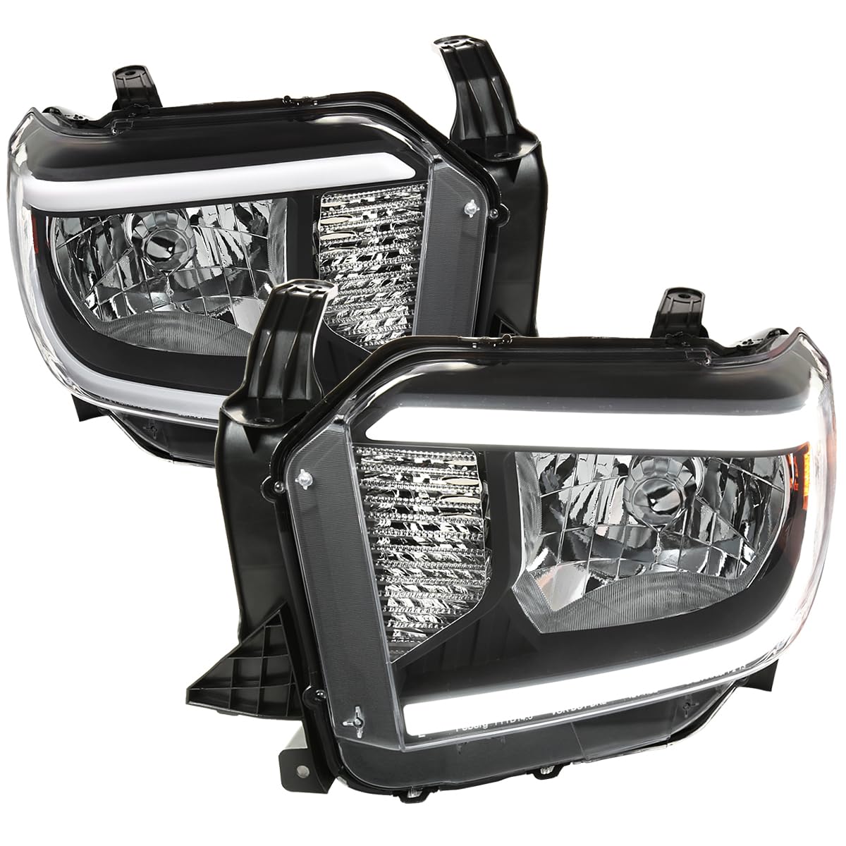 Black Headlights w/LED Tube SPEC-D TUNING Compatible with 2014-2021 Toyota Tundra, Left + Right Pair Headlamp Assembly