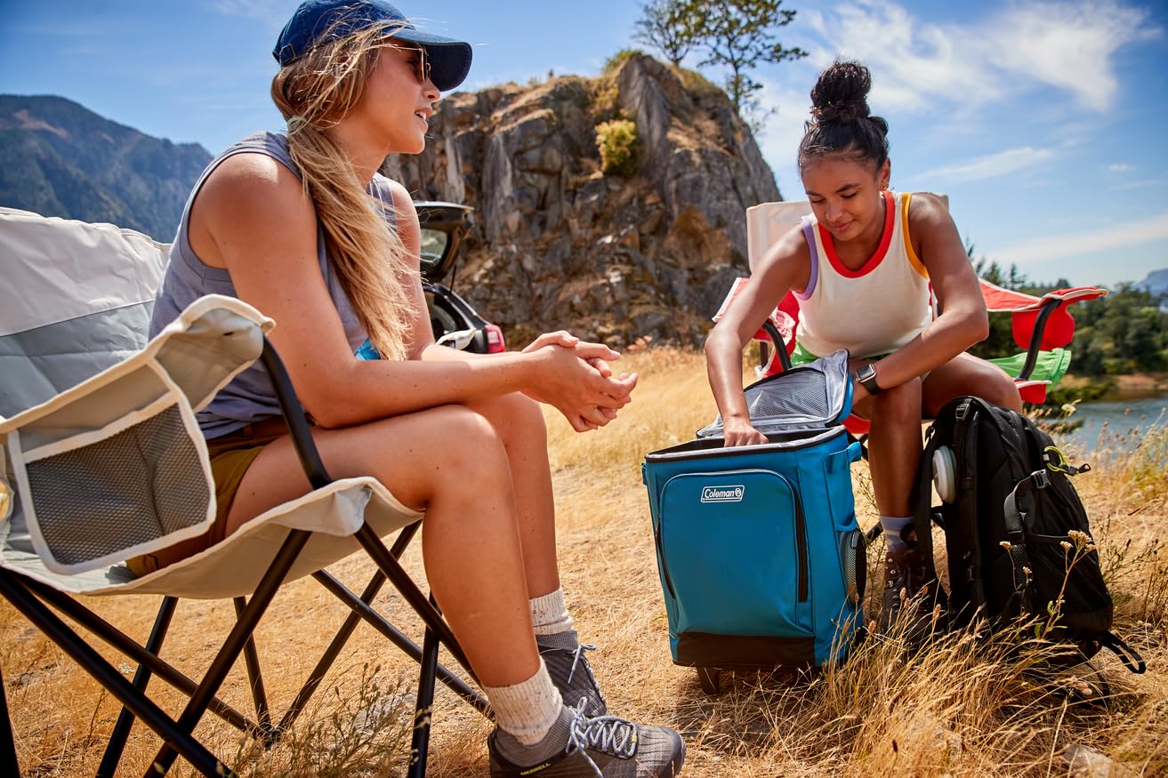 42-Can Coleman Soft Rolling Cooler with Wheels, Leak-Proof Portable Insulated Chiller with 12+ Hour Ice Retention, Made with Recycled Materials