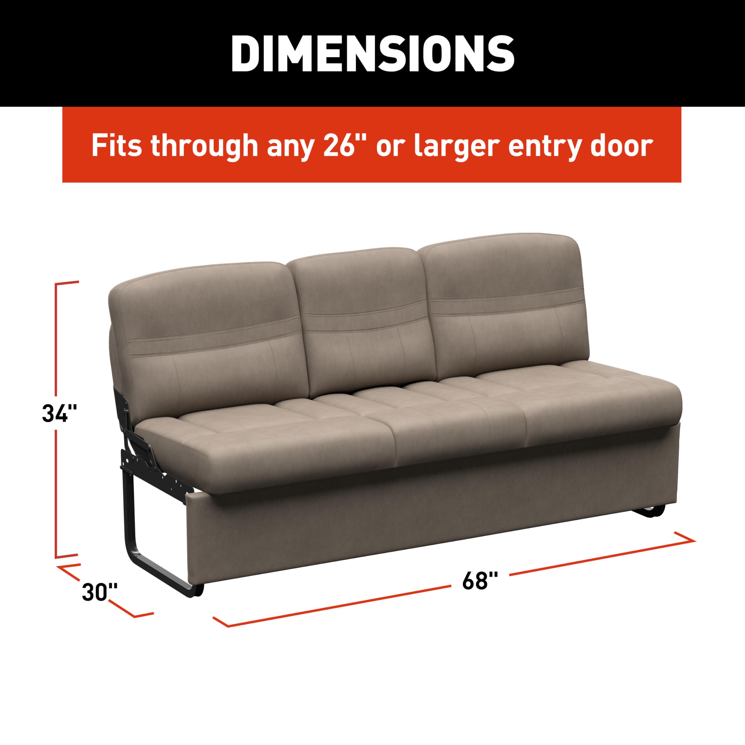 68" Thomas Payne Signature Driftwood RV Jackknife Sleeper Sofa with Matching Kickboard, Easy Transition, High-Density Foam Cushioning, Fold-Down Center, Dual Cupholders - 2024044397