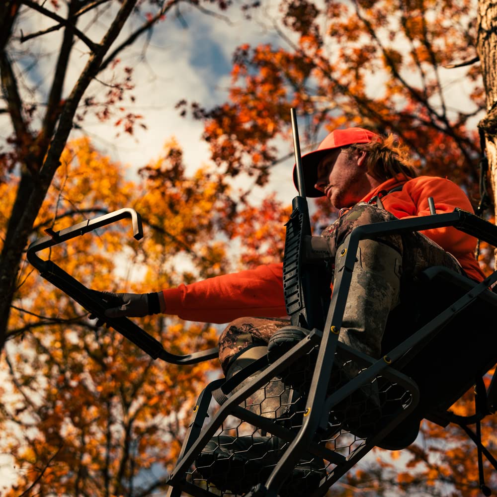 Relax Wide™ Rivers Edge 1-Man Ladder Stand, 16’9” Height, Wide TearTuff Mesh Seat, 23” Wide Platform, Removable Padded Shooting Rail, RE664