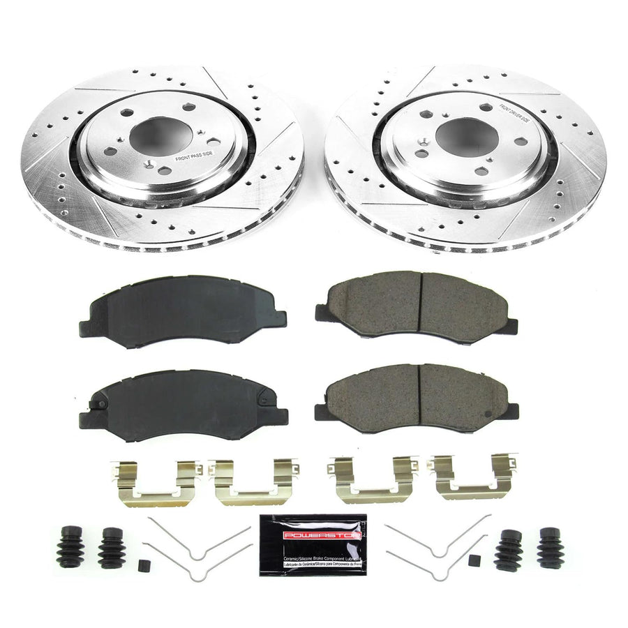 Brake Kit Power Stop For 2018 2019 2020 2021 2022 Honda Odyssey Front Z23 Carbon Fiber Brake Pads with Drilled and Slotted Brake Rotors K7670