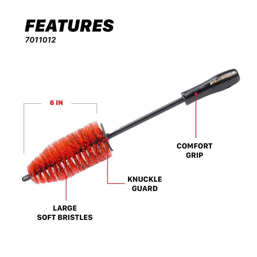 6” Maxshine Universal Bristle Wheel & Rim Brush | Short PP Handle with Soft Durable Bristles | Quick, Safe & Cleaning Tool for Wheels, Rims, Exhausts & Engine Bays | Detailing for Cars, Trucks & SUVs