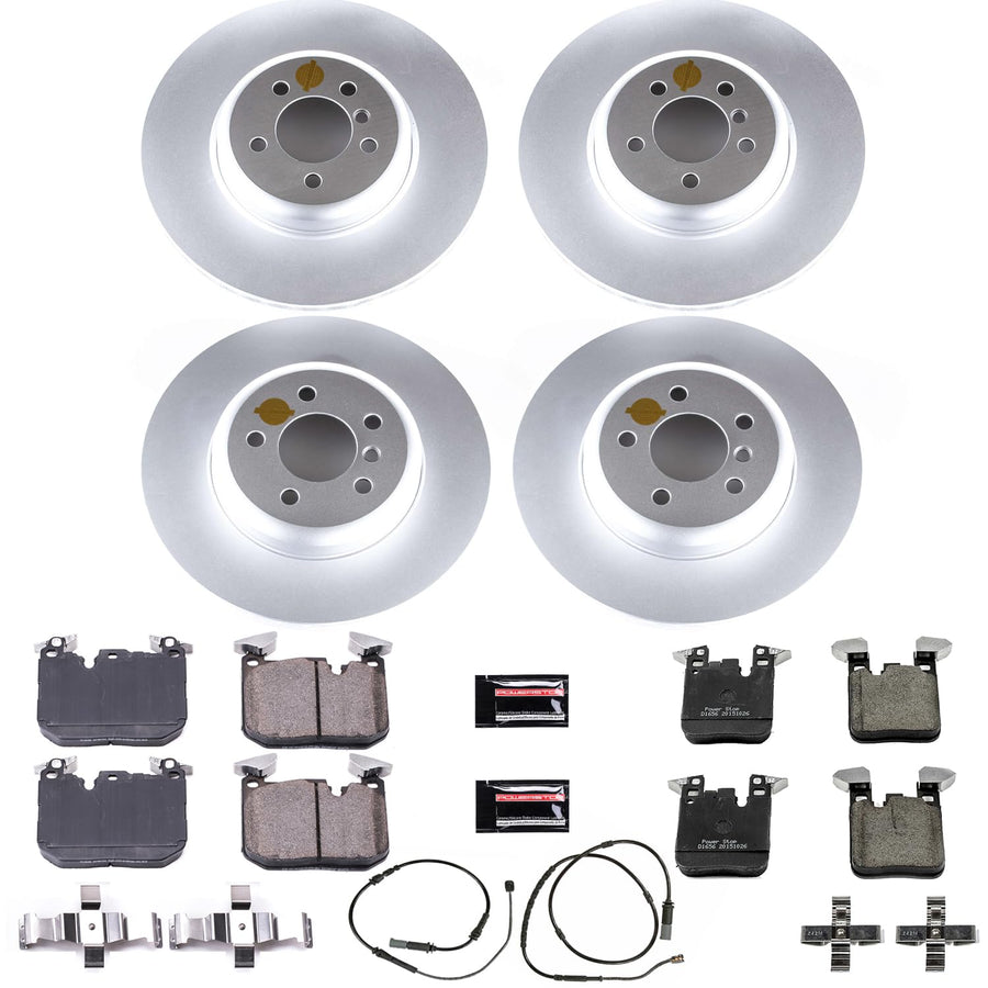 Power Stop CRK7436 Brake Kit Front and Rear Coated Rotor - Coated Brake Rotors & Z23 Carbon-Fiber Ceramic Brake Pads and 1 Front & 1 Rear Sensor Wires