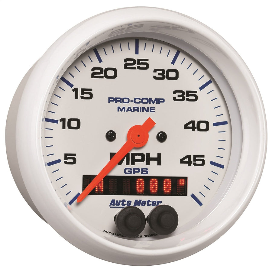 Speedometer AutoMeter Gauge, 3 3/8", 50Mph, GPS, Marine White (200635)