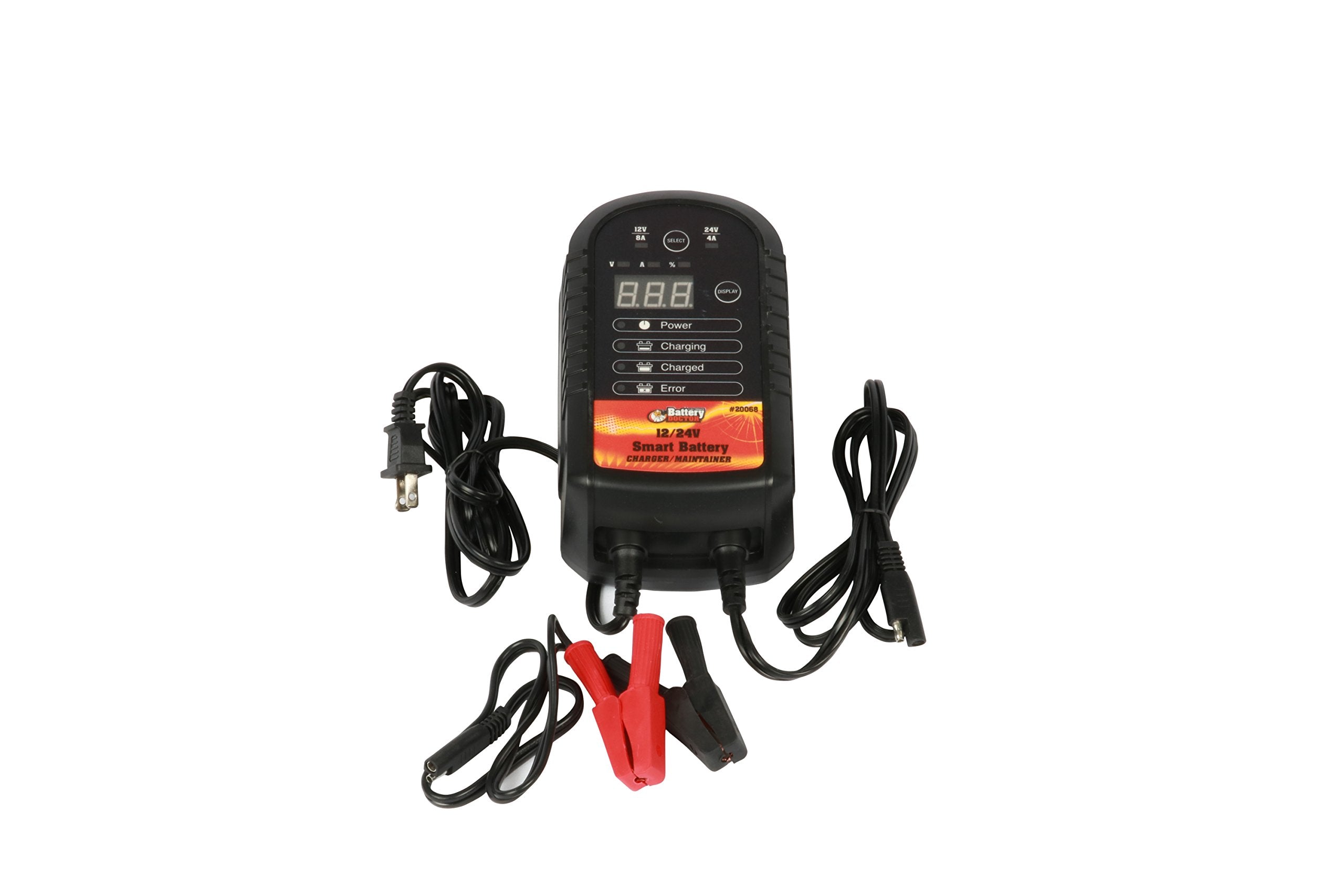 Battery Doctor WirthCo 20068 Black CEC Certified Smart Battery Charger and Maintainer (12V to 24V, 4 Amp to 8 Amp)