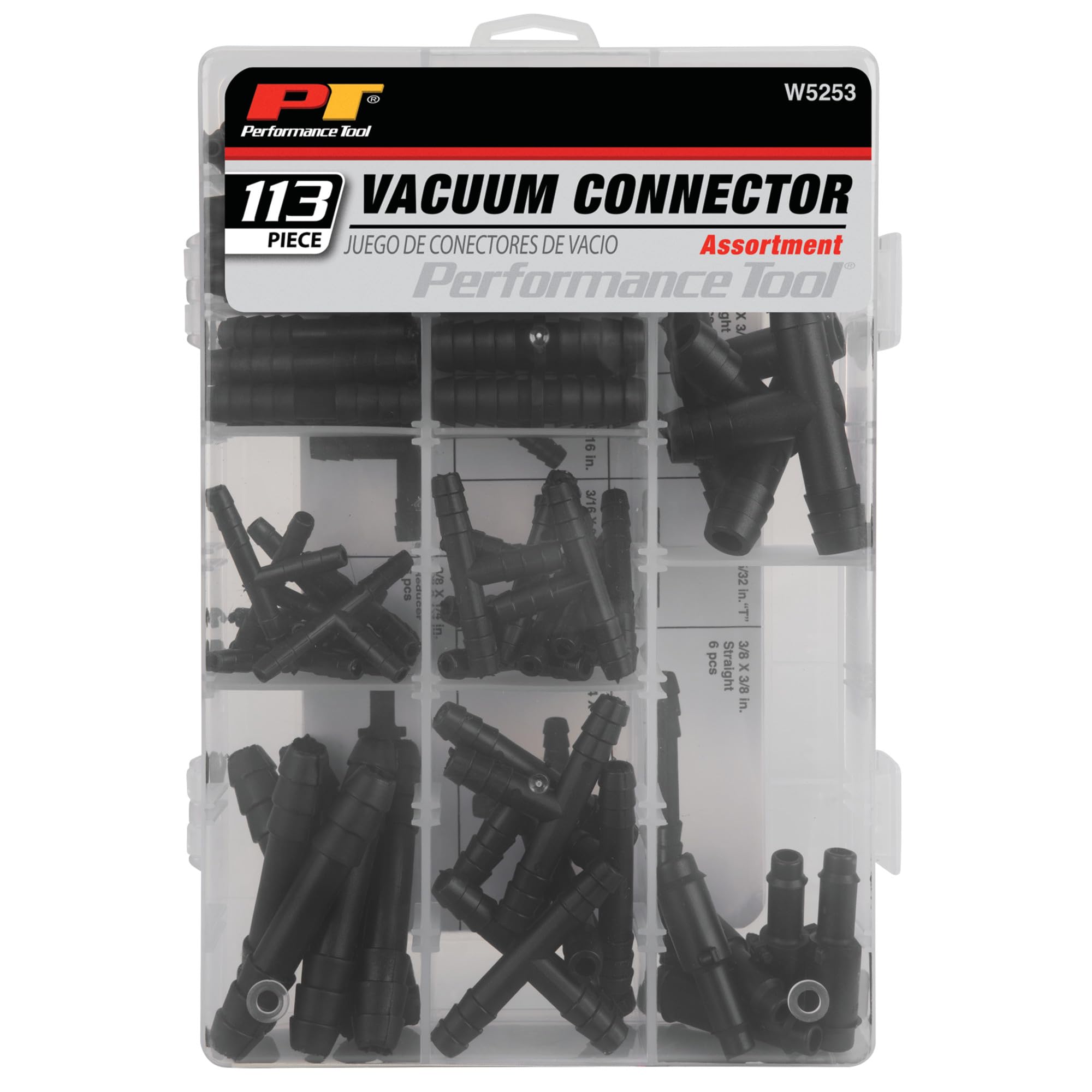 W5253 Performance Tool Heat-Resistant Vacuum Connector Repair Kit - Durable Plastic Construction with 113 Different Connectors