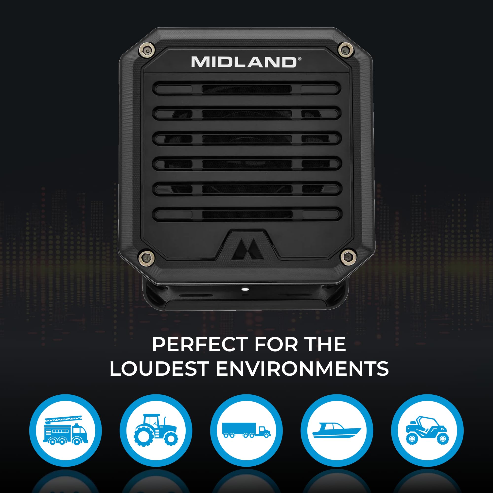 SPK100 Midland Heavy-Duty 20W External Speaker - 180 Degrees Swivel Base Bracket Works with All CB and MXT Radios 8-OHM Sound System 3.5mm Audio Plug - Easy Installation Waterproof Design
