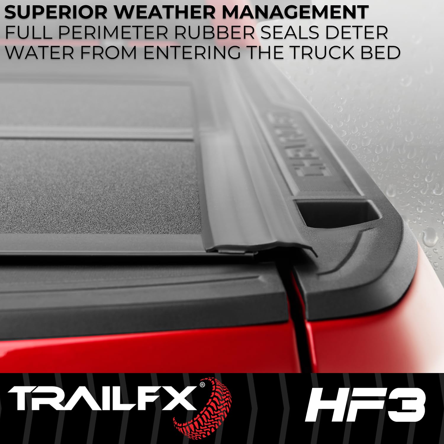TrailFX Tonneau Cover Hard Tri-Fold Fits 2021-2025 Ford F-150 6.5 Foot Bed Hard Folding Cover 3 Folds 3 Panels Lockable Tailgate Handle Gloss Black Textured Aluminum Clamp-On Installation
