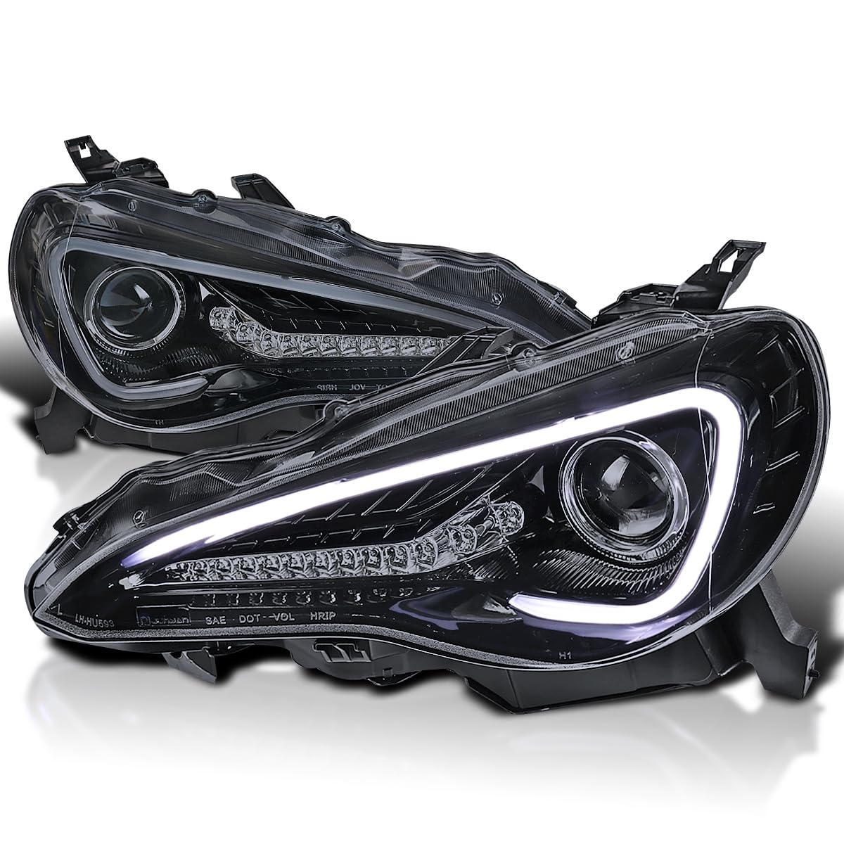 Black Smoke LED Tube Projector Headlights SPEC-D TUNING Compatible with 2013-2016 Scion FR-S FRS with Factory Halogen Headlights Left + Right Headlamps Assembly