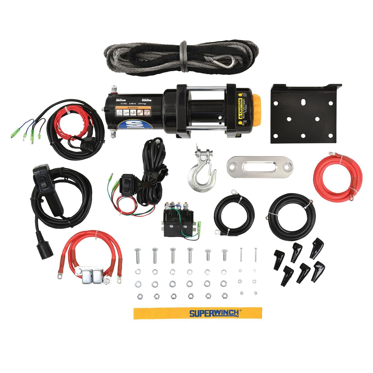 LT4000SR Superwinch 1140230 Winch 4,000 lbs, 12 VDC, 3/16 in x 50 ft Synthetic Rope, Sealed Solenoid, 12 ft Handheld Remote and Switch, 1.4 Hp,Holding Brake,166:1 Gear Ratio,Aluminum Hawse