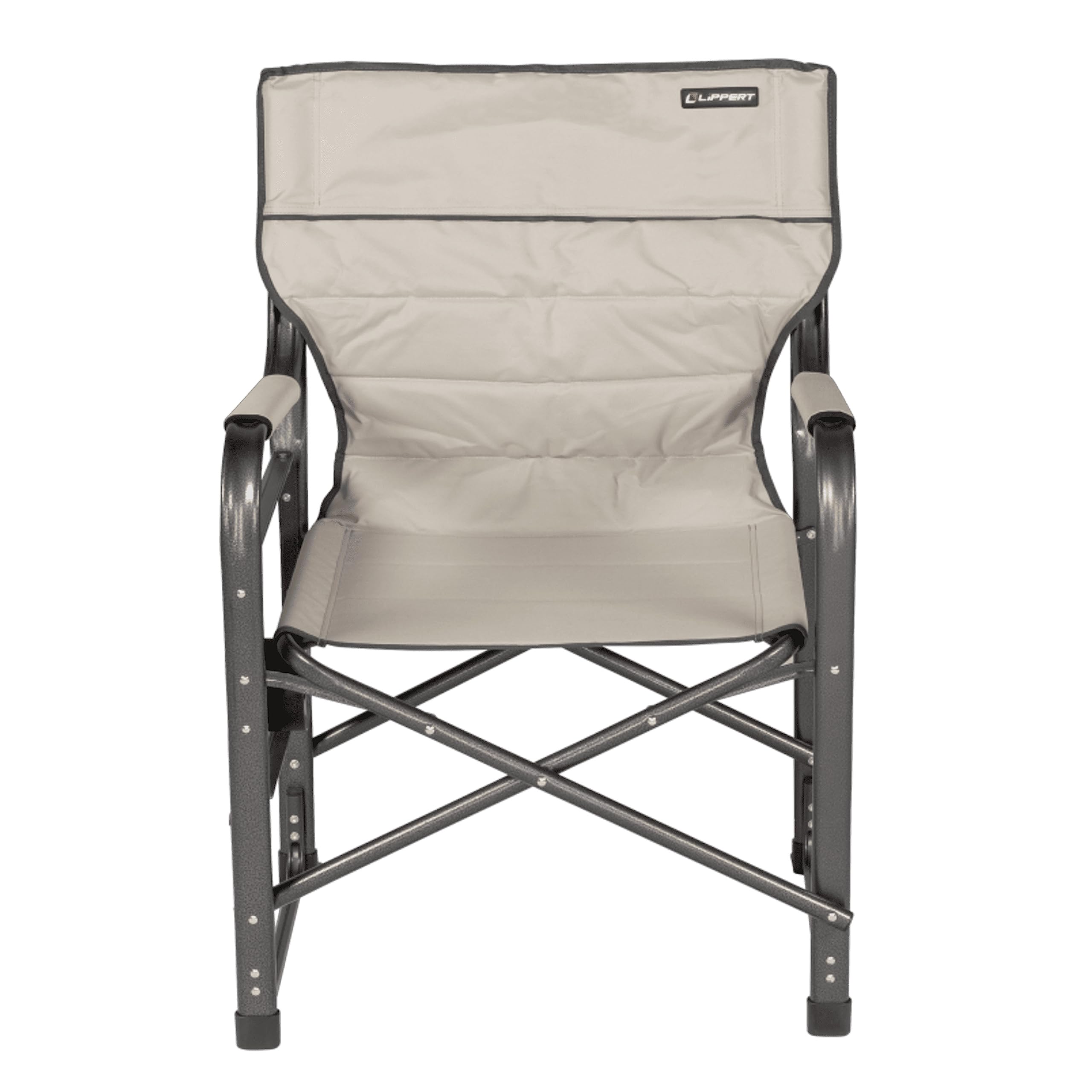 Lippert Components Director Chair Scout Plus with Side Table for Camping, Foldable, Steel Tube Frame, 600D Polyester, UV and Water Resistant PVC Coating, 400 lb. Weight Capacity, Sand - 2021123282
