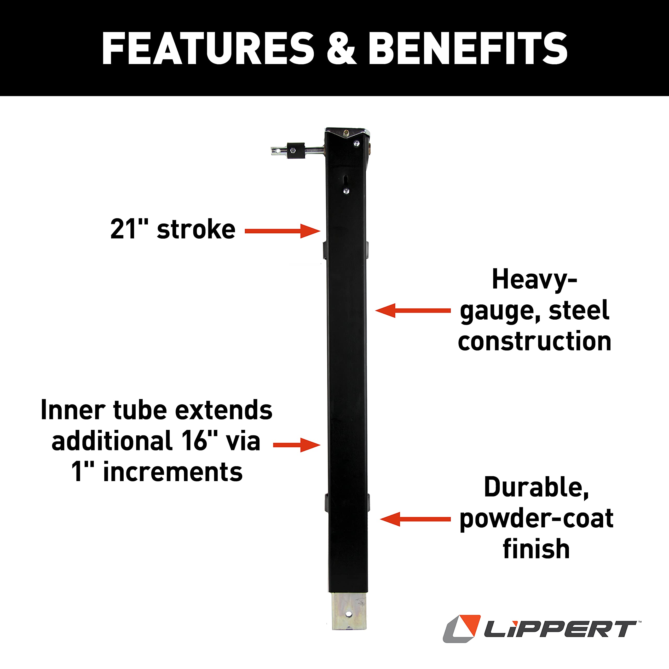 5th Wheel Lippert Landing Gear Lead Drop Leg, 29-1/2" Universal Replacement with Snap Pin, Durable Powder-Coated Assembly - 179013