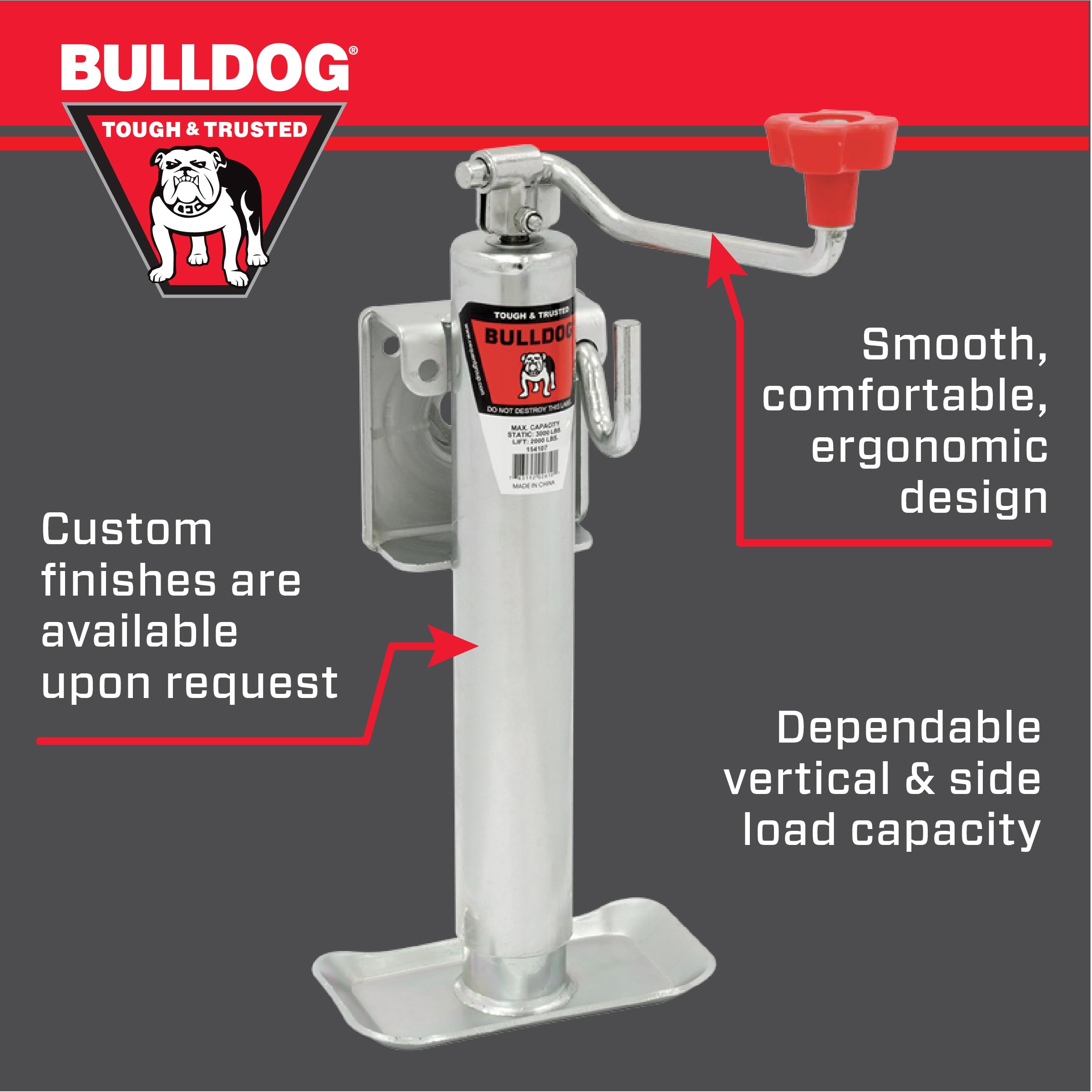 154107 BULLDOG Trailer Jack,Black,Silver,Red