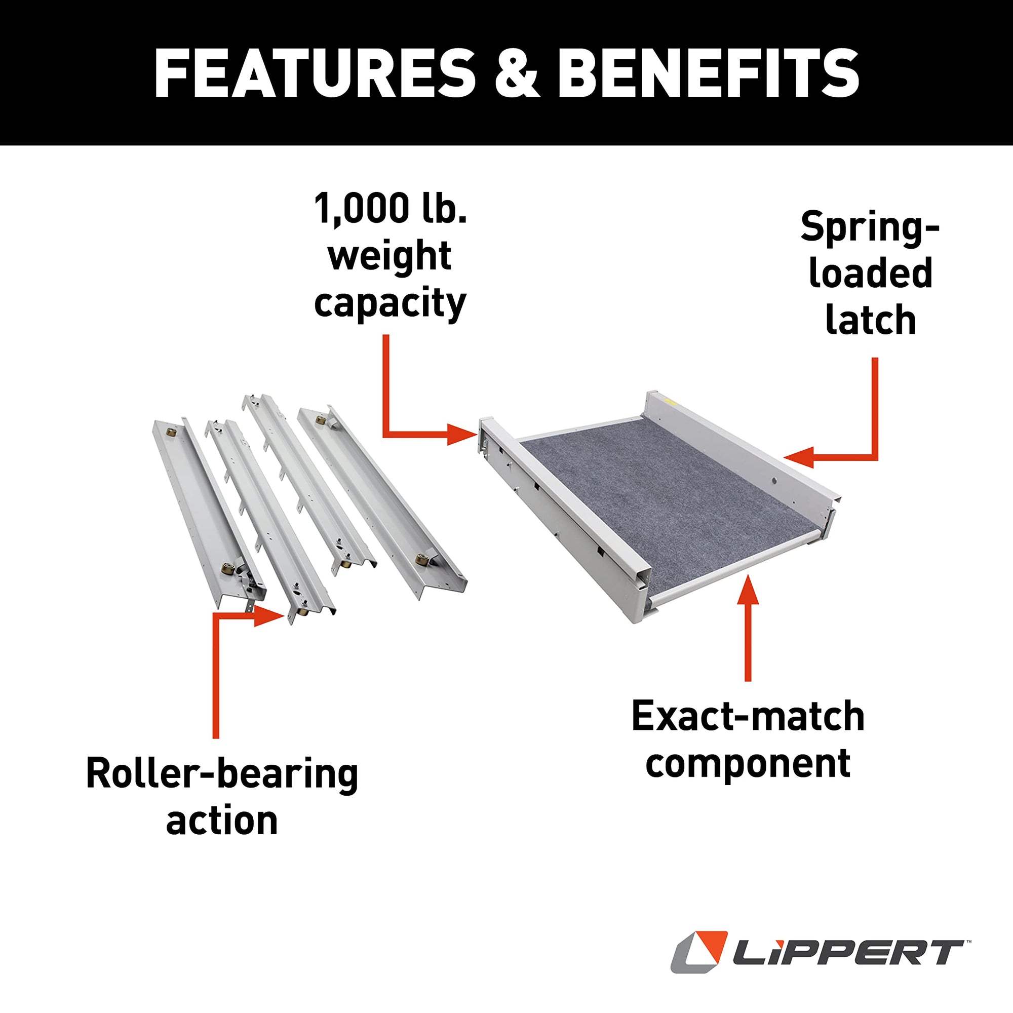 Super Slide I 1000 lbs Capacity RV Cargo Tray and Trim Kit - 70" Rails