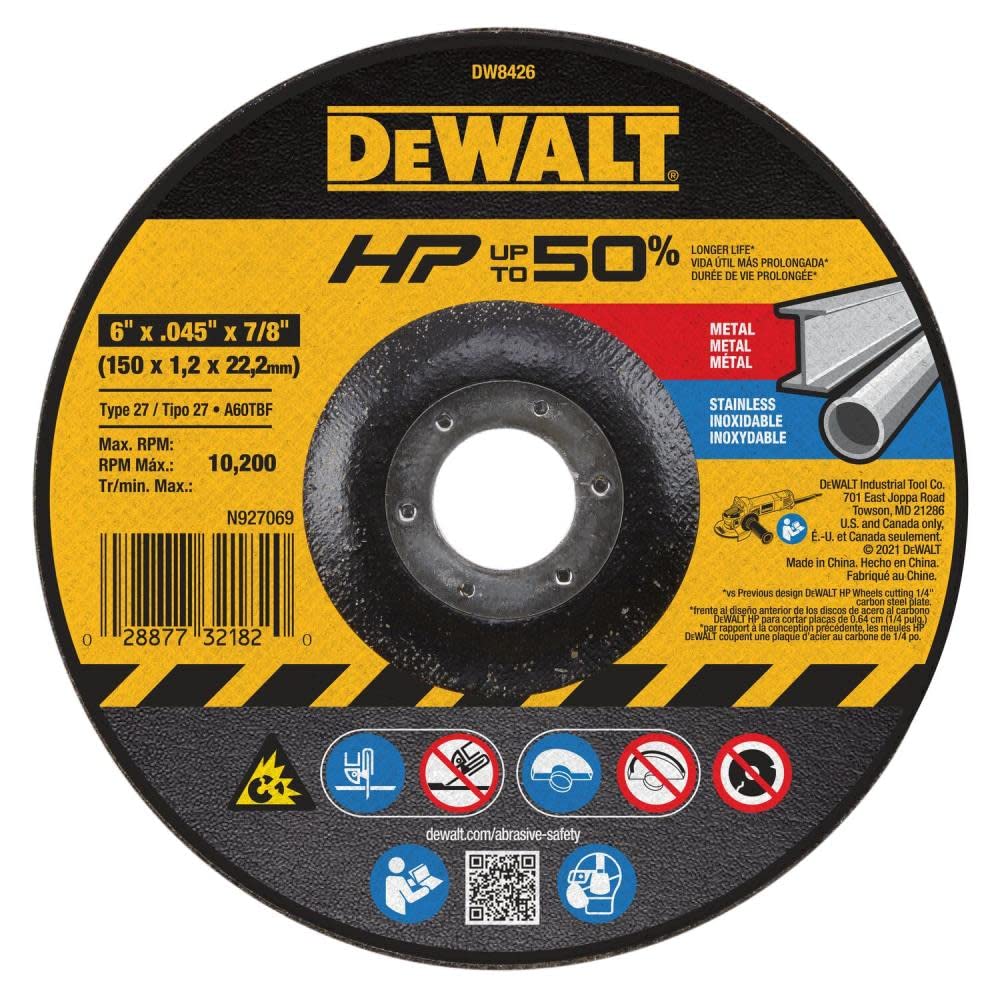 DEWALT 6-Inch by 1/16-Inch by 7/8-Inch DW8426 Metal/INOX Cutting Wheel (Qty of 1)