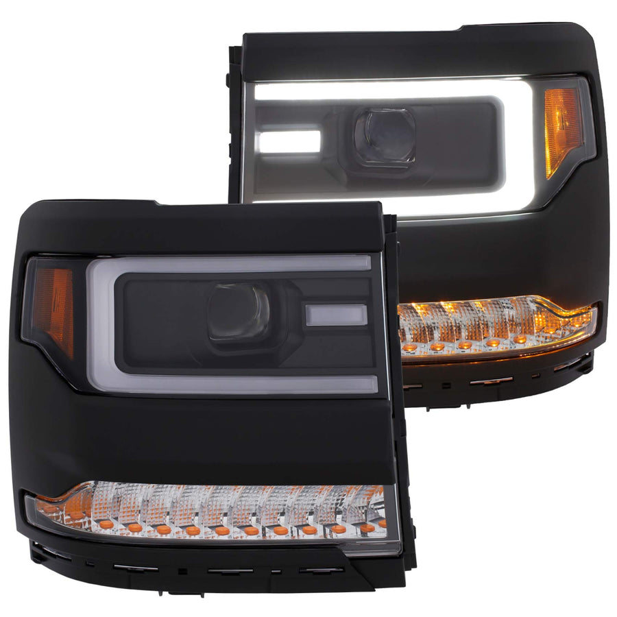 Projector Headlight Set Anzo USA 111375 Clear Lens Black Housing Pair w/Plank Style Switch Back w/Amber Sequential Turn Signal