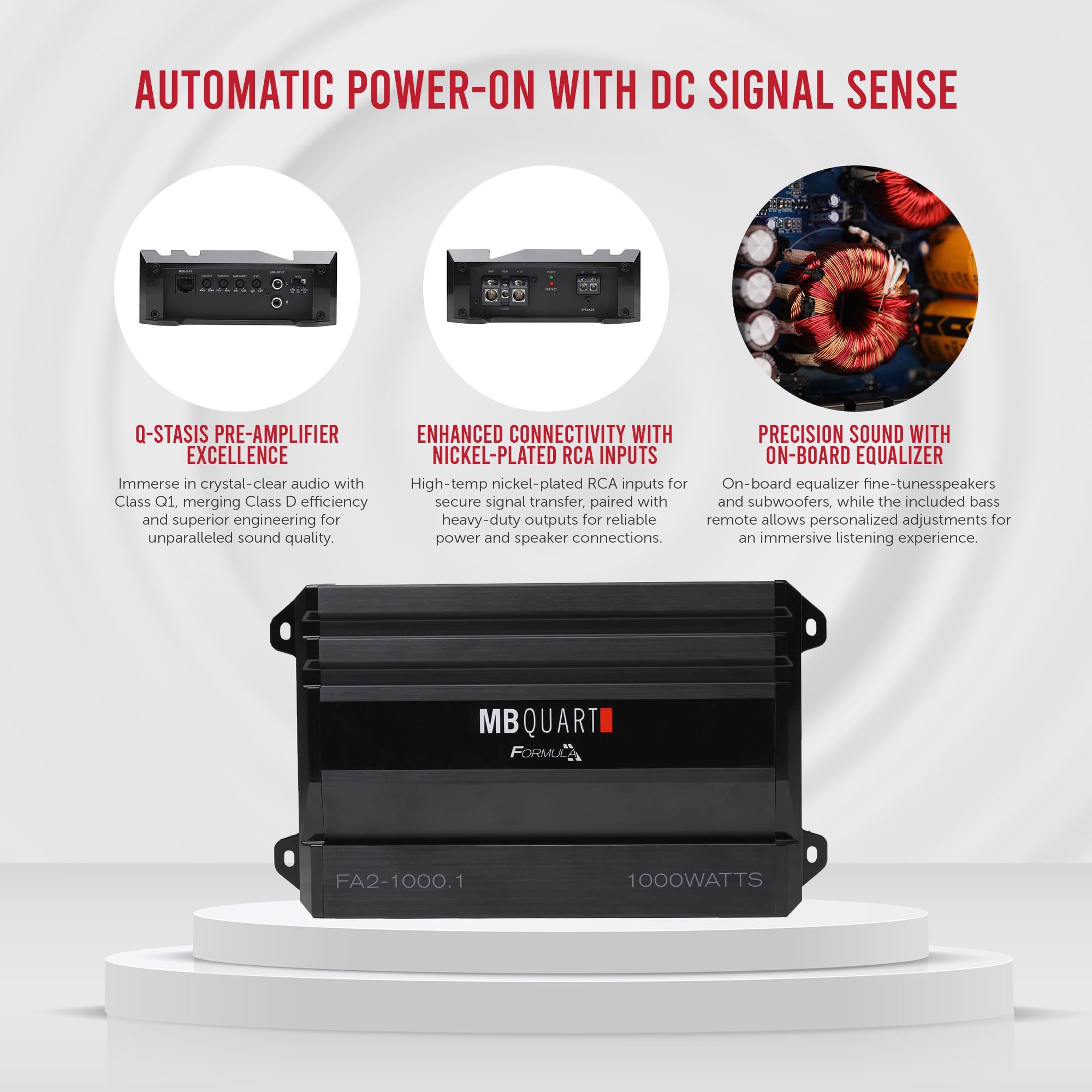 1,000 Watt MB Quart Formula Mono Full Range Class Q1 Car Audio Mobile Amplifier with Bass Remote, FA2-1000.1, Black