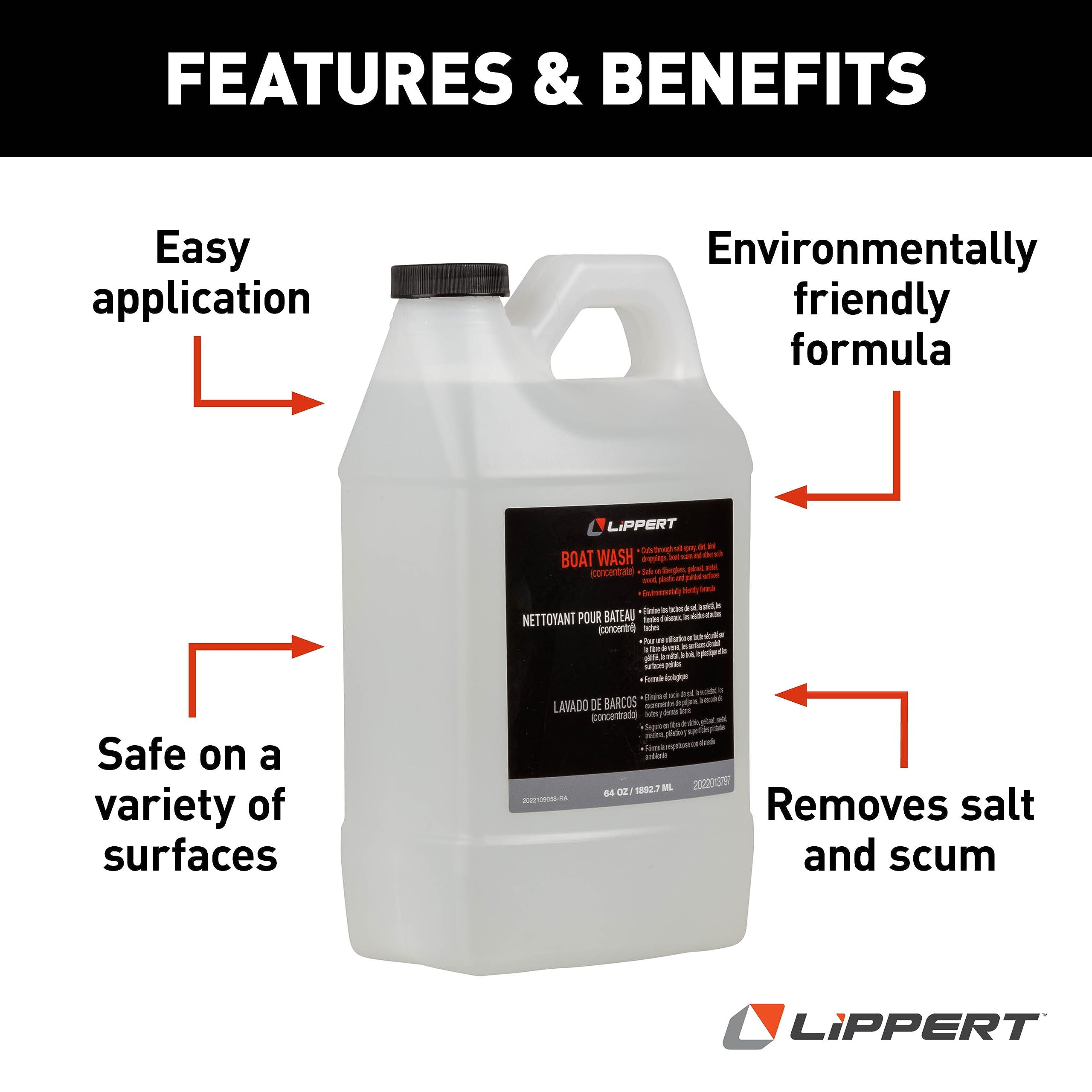 Boat Wash Lippert 64 oz. (Concentrate) for Exterior Applications, Environmentally Friendly Formula, Made in The USA - 2022013797