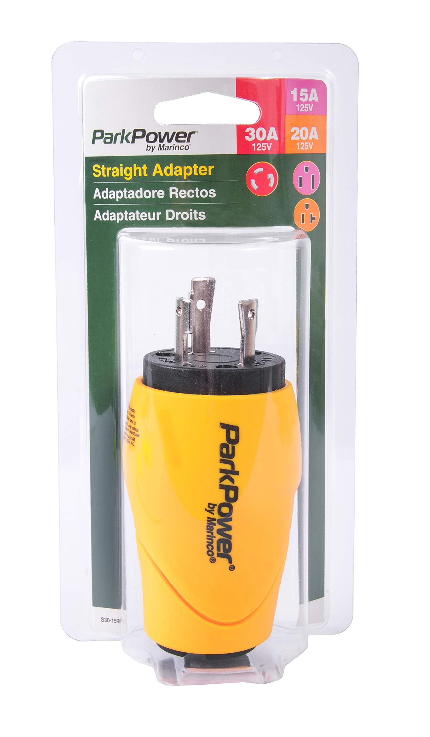 S30-15RV ParkPower by Marinco One Piece Adapter 15/20A 125V Straight Blade Connector & 30A 125V Locking Plug