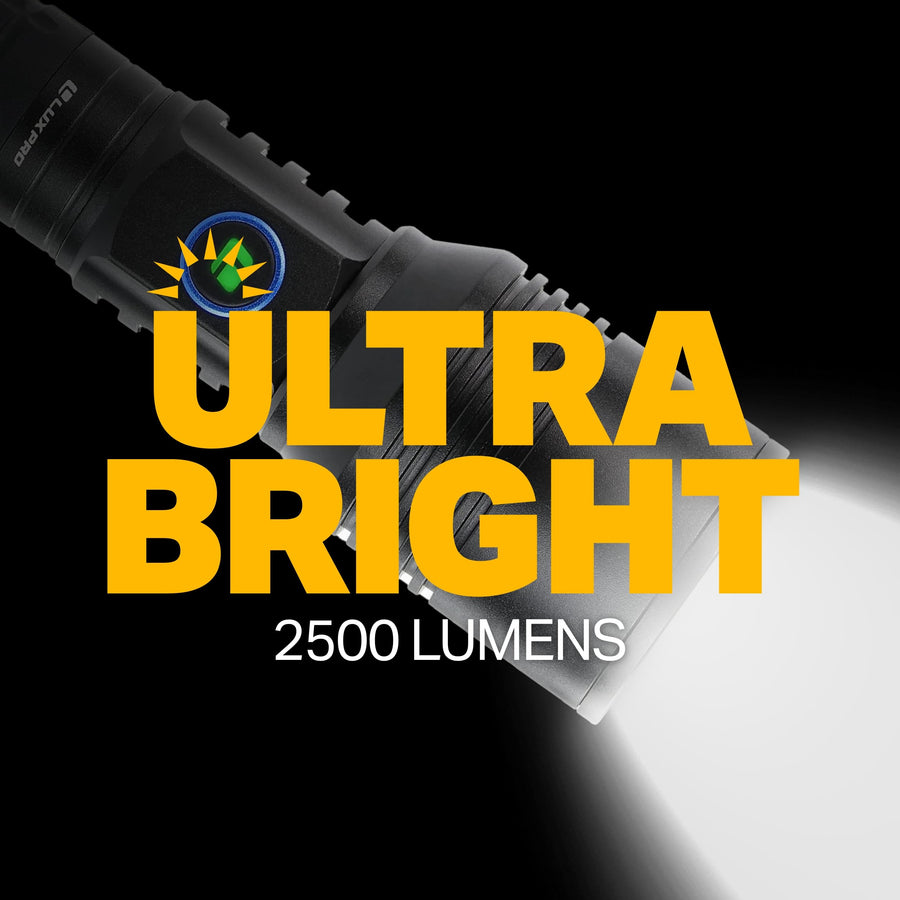 2500 Lumen LUXPRO XP918 Rechargeable Flashlight with LED Power Button - Bright LED Flashlight with USB-C Port