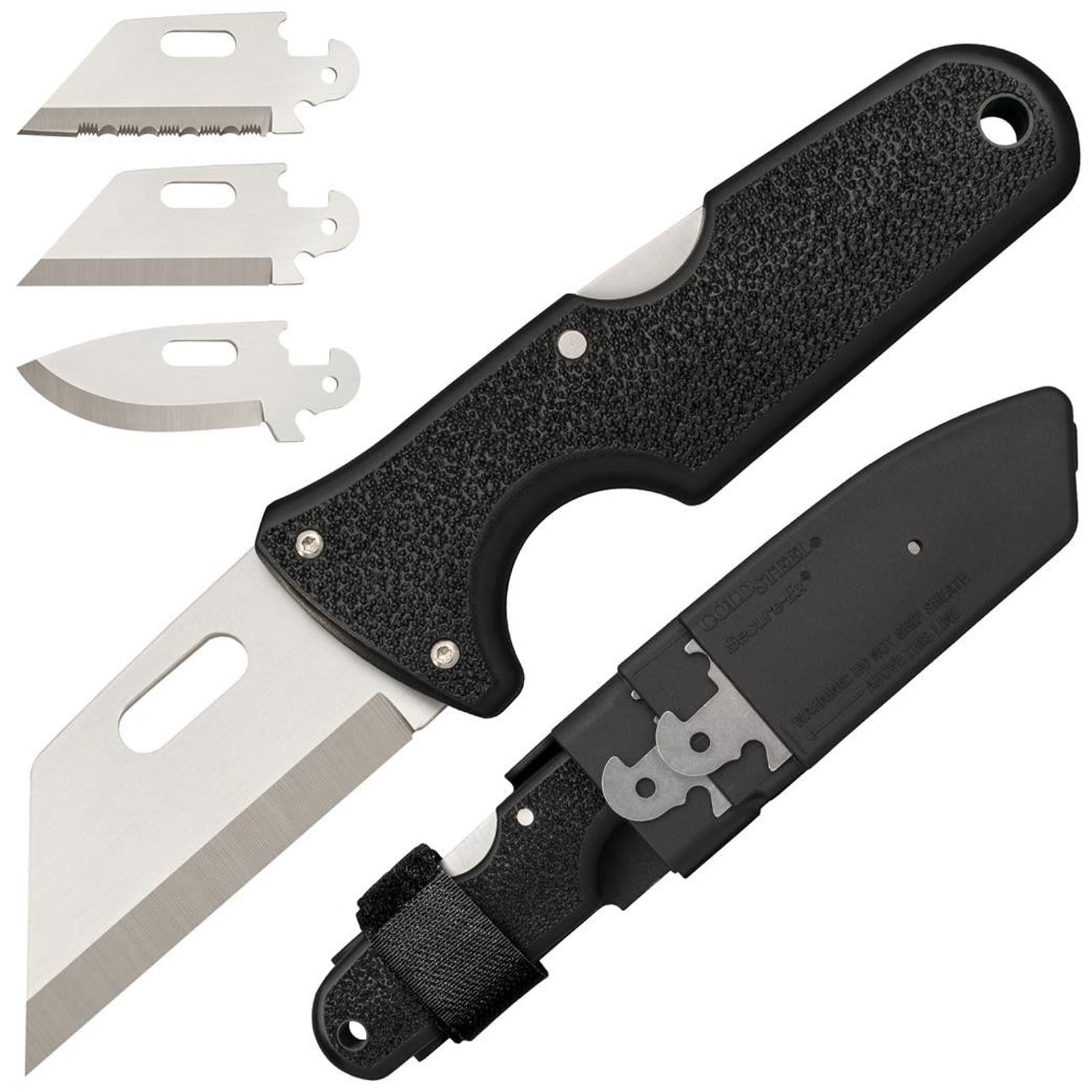 Cold Steel Click N Cut - Fixed Blade Standard Knife | Durable 420J2 Steel Compact Hunting & Hiking Multiple Replaceable Blades | Sheath & 3 Blades Included - Boxed Package