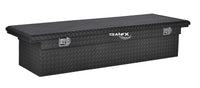 TrailFX Crossover Truck Tool Box Low Profile Single Lid Diamond Tread Matte Black 16 Gauge Aluminum 10.5 Cubic Feet Capacity Lockable Lid With Tray TrailFX 120723