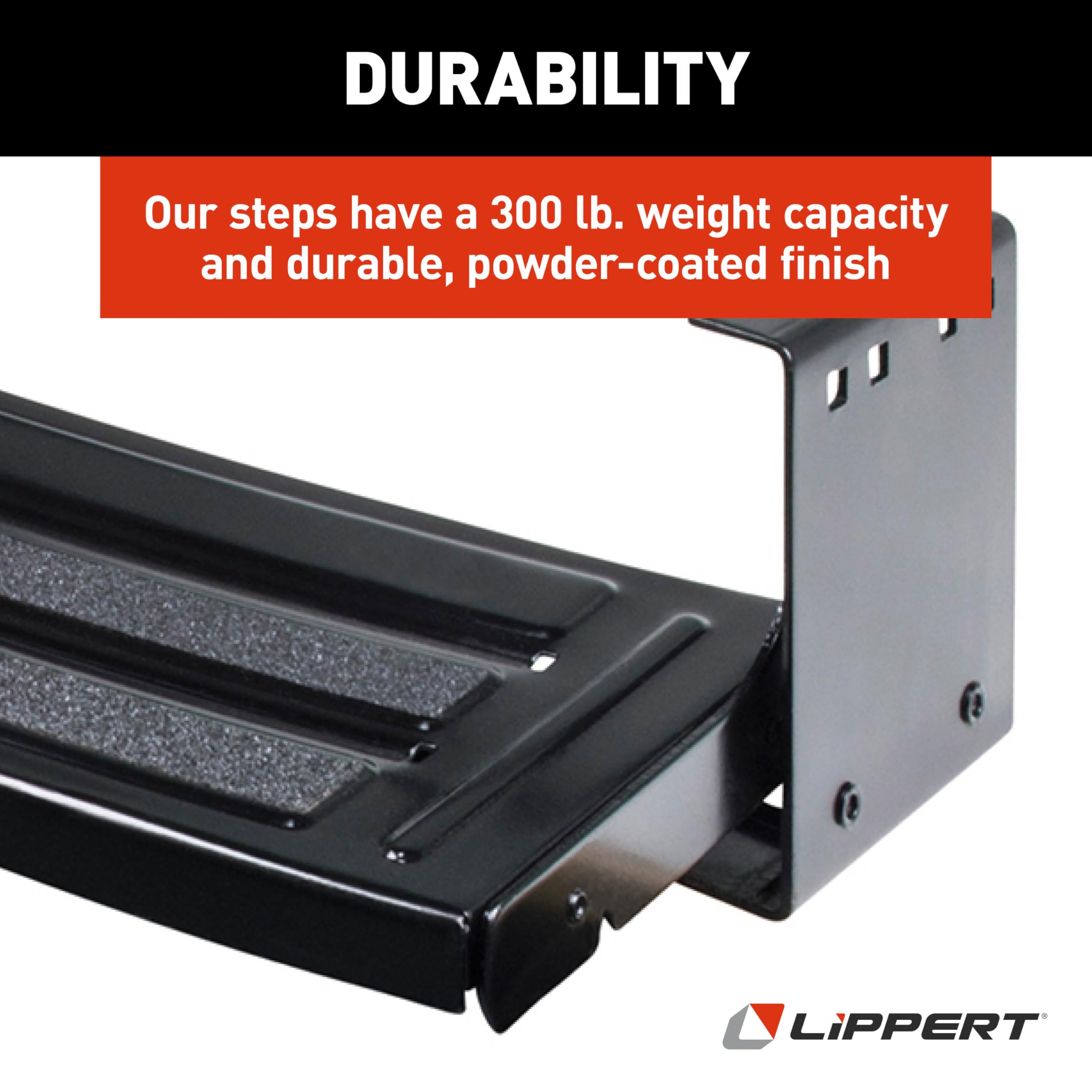 Radius Lippert Components 24" Single Manual RV Step Assembly, 300 lbs. Anti-Slip Steps, Compact One-Hand Expand or Collapse, Black Powder Coat, Travel Trailers, 5th Wheels, Campers - 432678