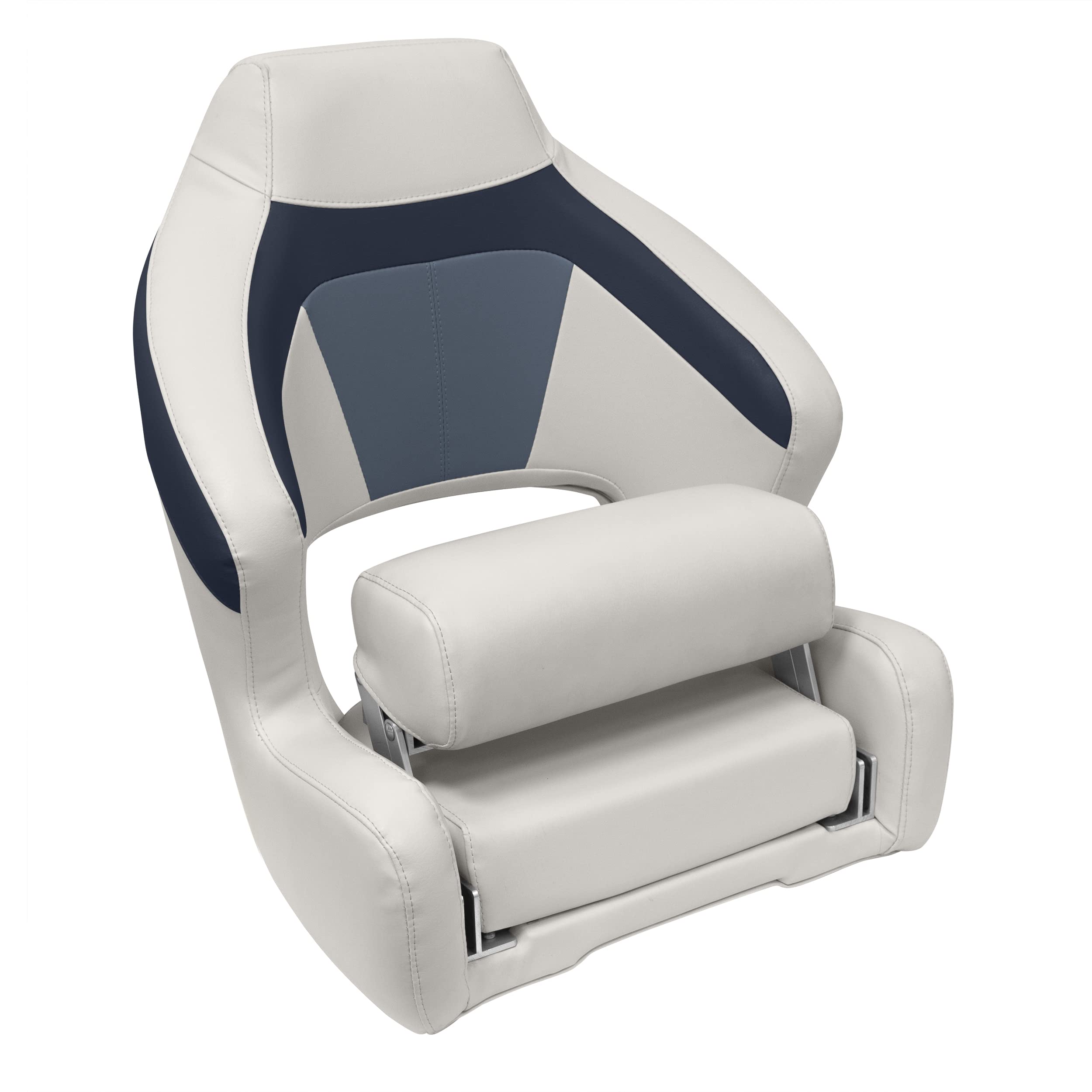 Wise Premier Series BM3338-986 Pontoon XL Bucket Seat with Flip Up Bolster, Platinum/Spectra Navy/Cobalt