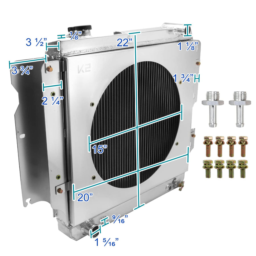3 Row Radiator with Fan Shroud Spec-D Tuning Aluminum Compatible with 1972-1986 Jeep CJ