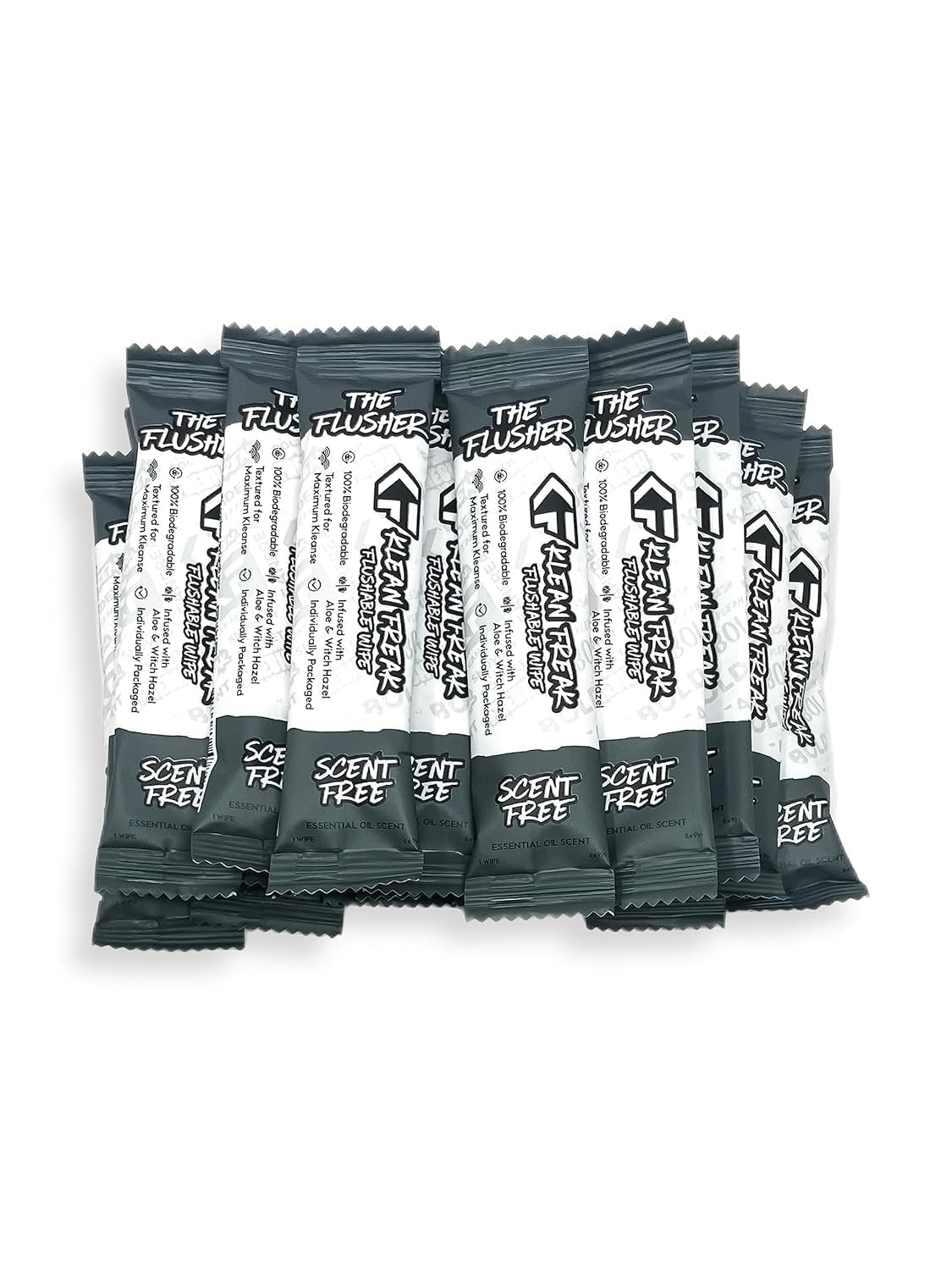FLUSHABLE WIPES THE KLEAN FREAK FLUSHER - 100 Pack Flushable Wipes For Adults & Kids Unscented/Scented - 100% BIODEGRADABLE Individual Wrapped Travel WET Wipe for Toilet - Scent Free