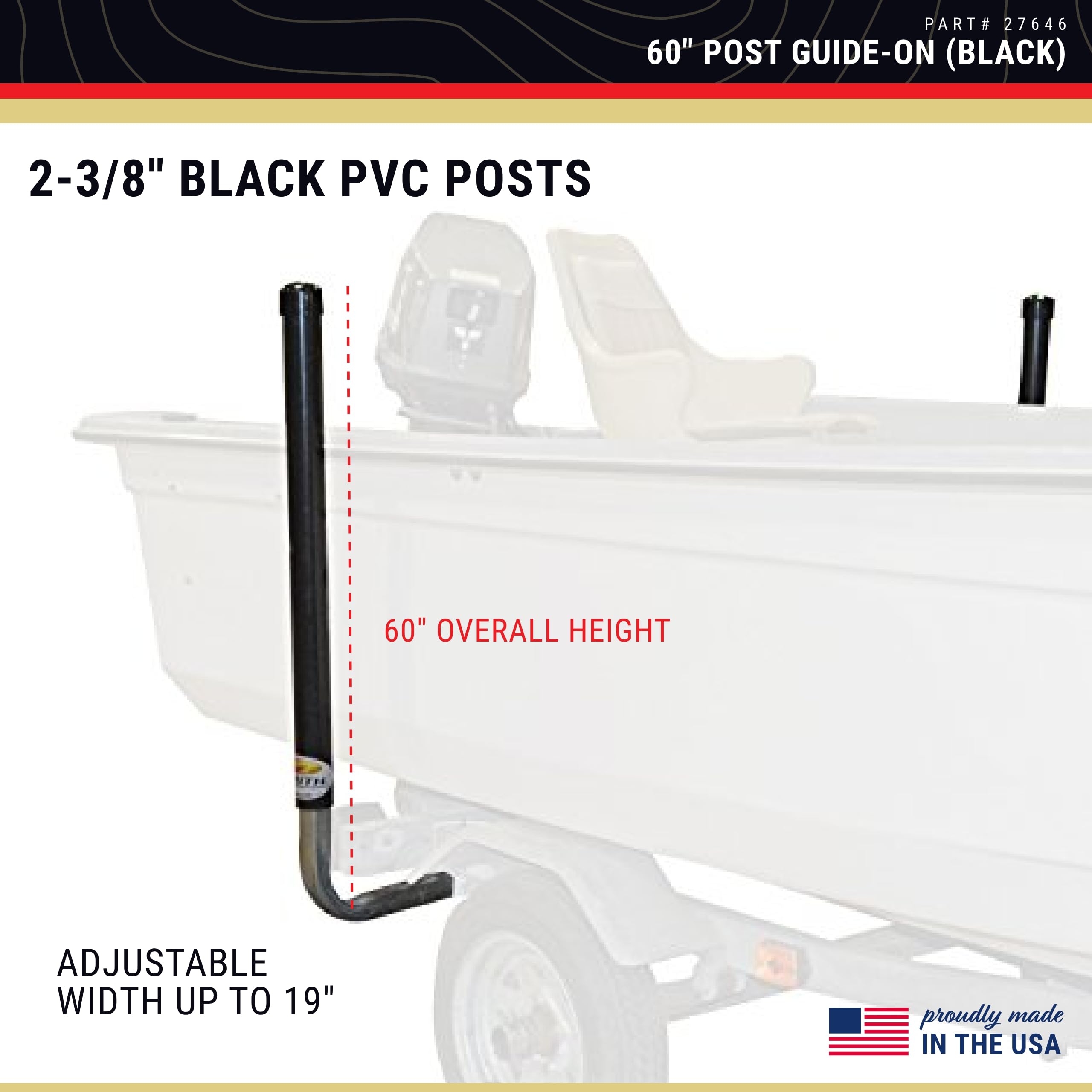 Trailer PVC Boxed Post Guide-On - CE Smith - Sturdy Boat Trailer Accessories & Replacement Parts - 60" - Black (27646)