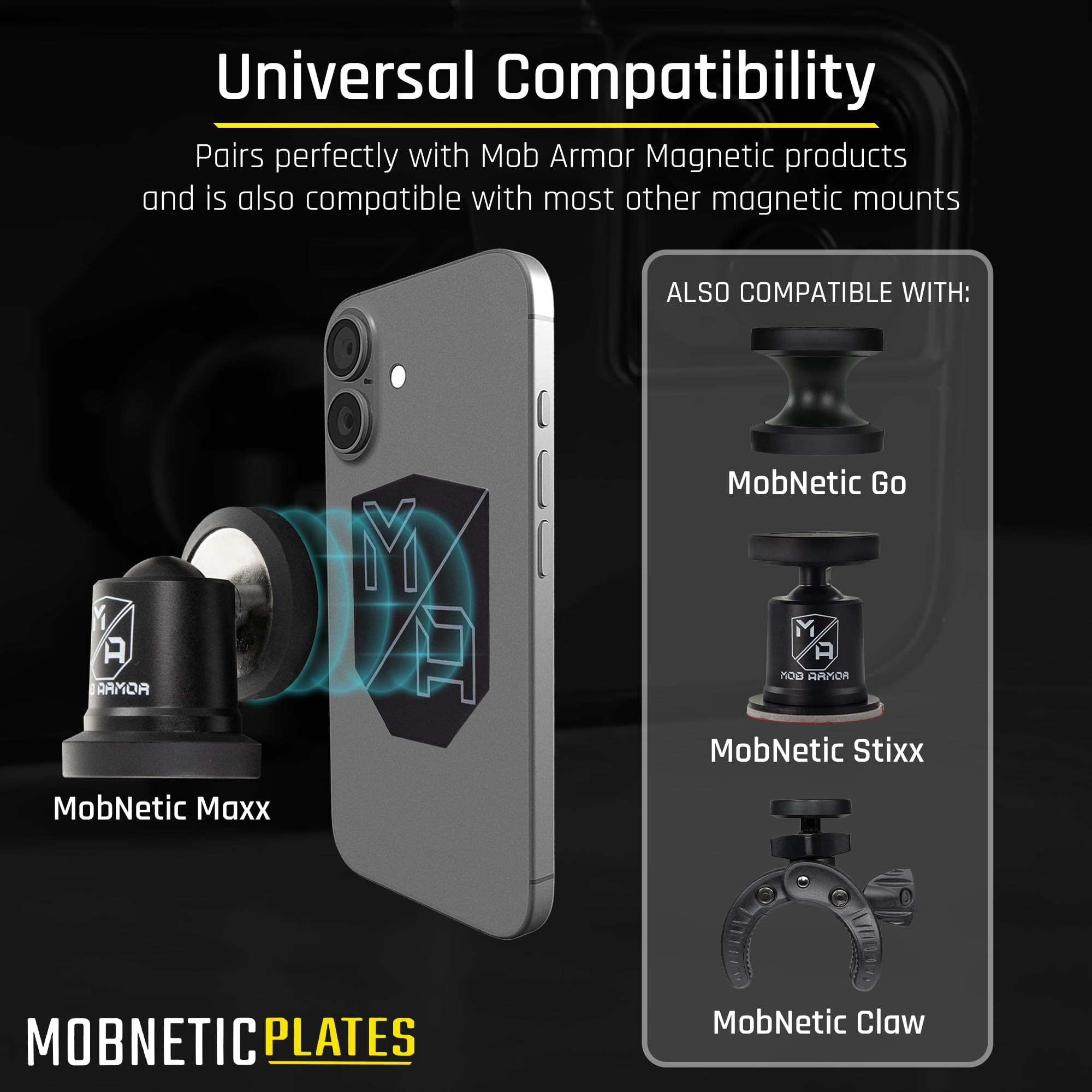 Mob Armor Plates MobNetic (2 Pack) - Compatible with Mob Magnetic Phone Mount for Car - Universal Smartphone Mounting Plates - Best Vehicle Accessory for Cellphone - Black