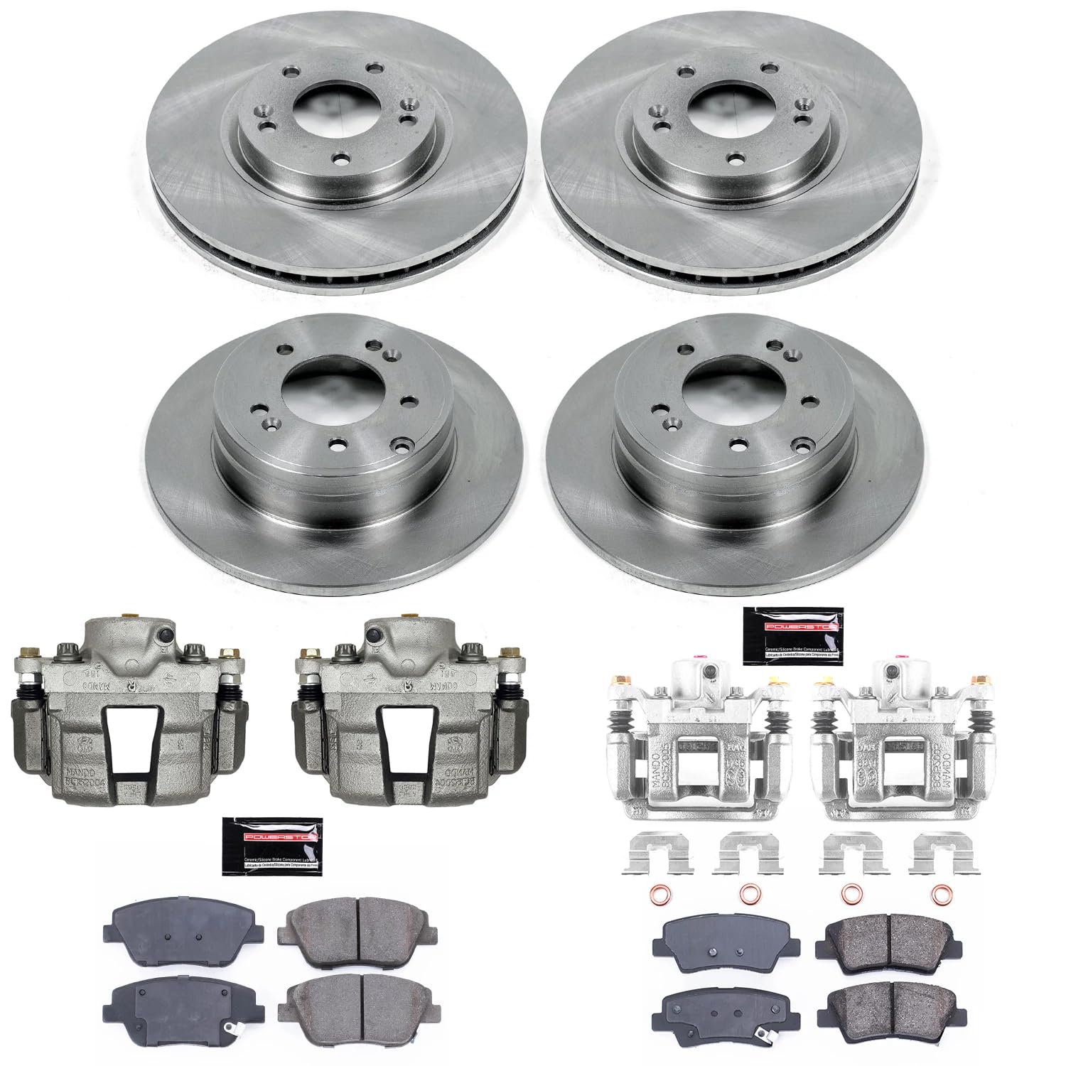 Power Stop KCOE5376 Front & Rear Autospecialty Caliper Brake Kit- Brake Rotors, Ceramic Brake Pads and Brake Calipers For Hyundai Sonata 2011-2014 [Model Specific]