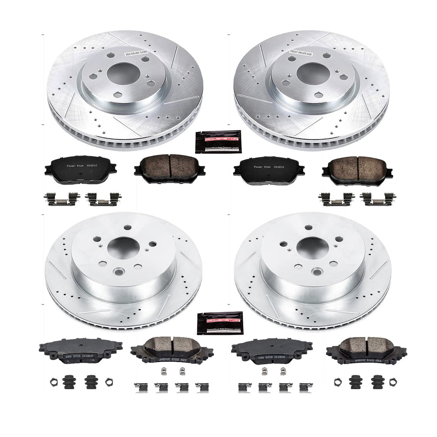 Power Stop K6927 Z23 Carbon Fiber Brake Pads Front and Rear with Drilled & Slotted Brake Rotors Kit For Lexus IS250 2014-2015 [Model Specific]