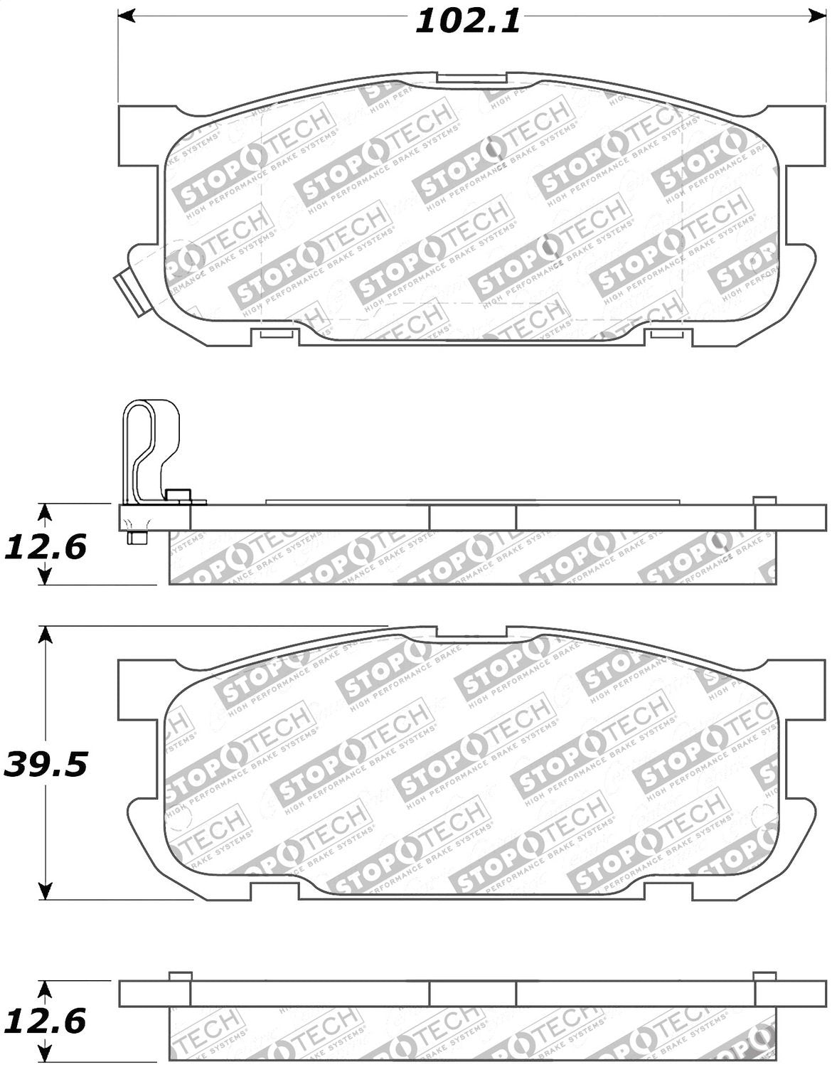 Rear StopTech 308.08910 Brake Pads with Shims and Hardware Street