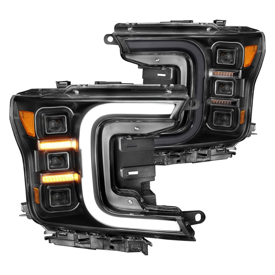 FORD F-150 ANZO USA 18-20 FULL LED PROJECTOR HEADLIGHT W/SMOKE BAR SEQUENTIAL SIGNAL BLACK HOUSING