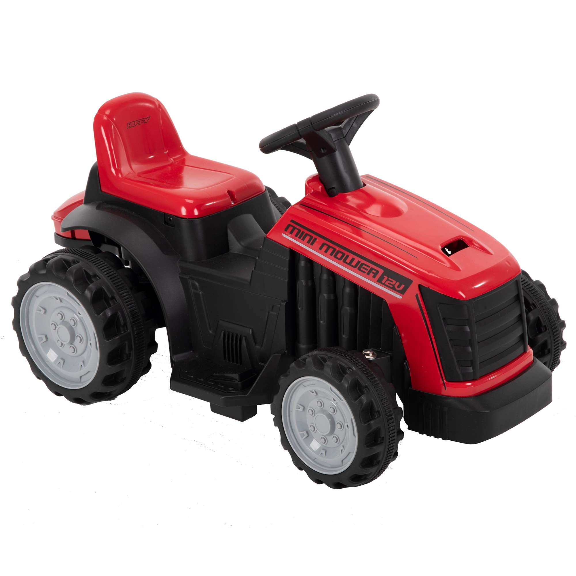 Huffy Electric Kids 12V Mini Mower Ride On Bubble Tractor, Red
