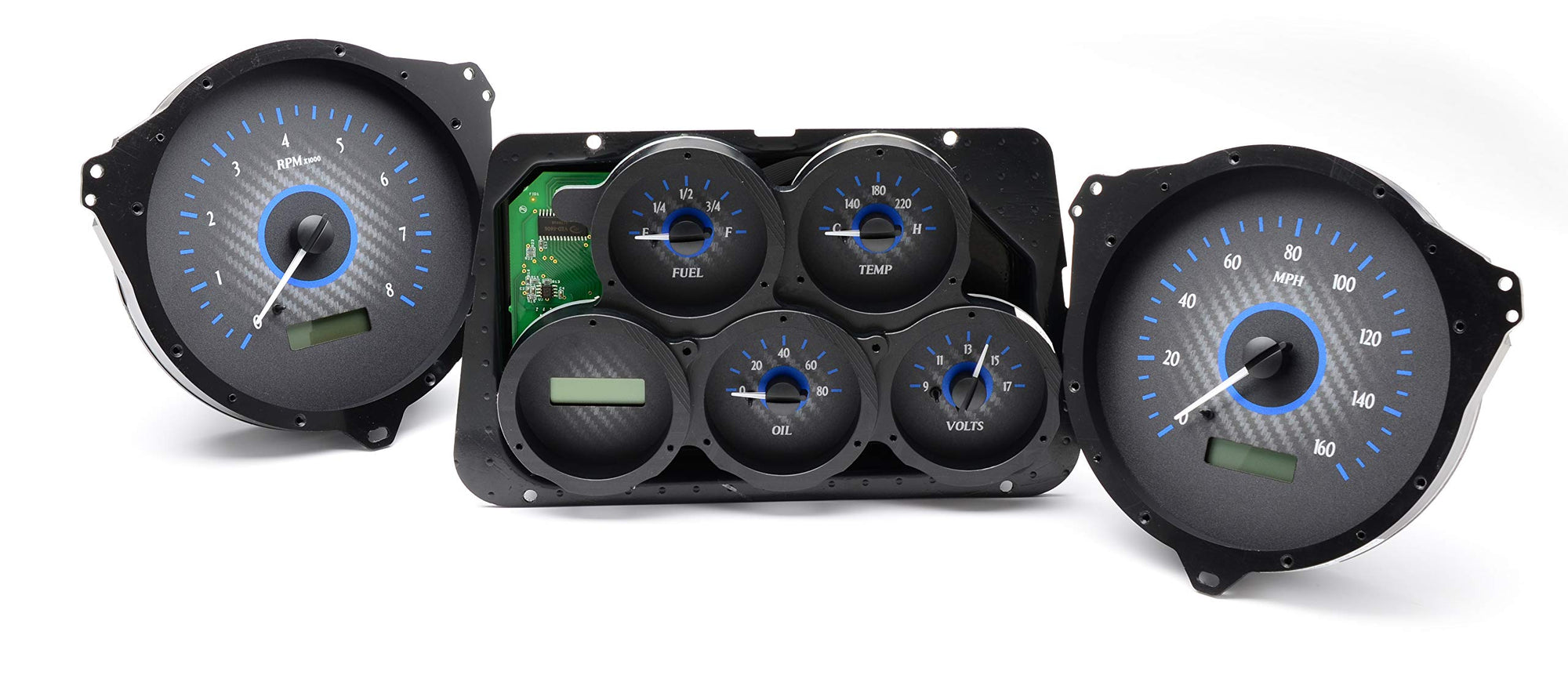 Dakota Digital VHX-68C-VET-C-B Analog Dash Gauge System Compatible with 1968-77 Chevy Corvette Carbon Fiber Blue Backlighting