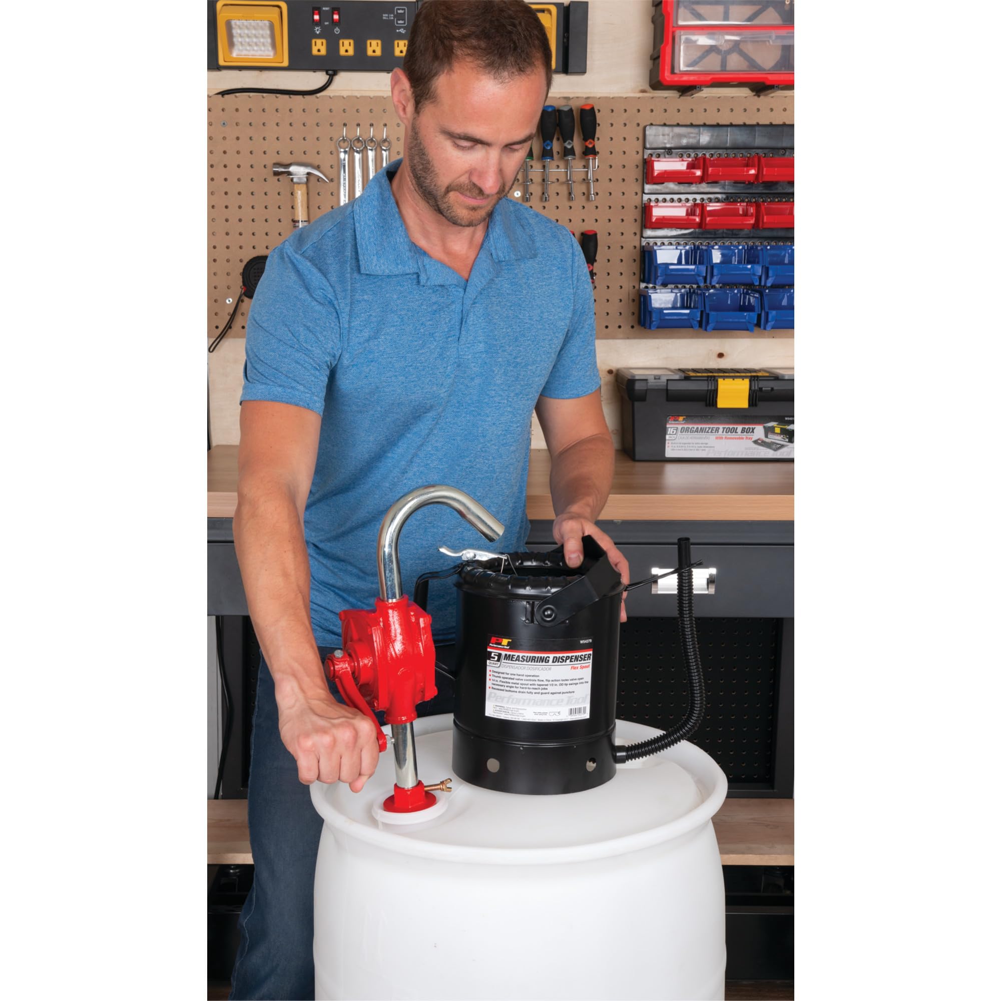 W54270 Performance Tool Rotary Barrel Pump, Pumps Light to Medium Viscosity Oils, 3 Piece Suction Pipe, 30-55 Gallon Barrels, Bung Adapter
