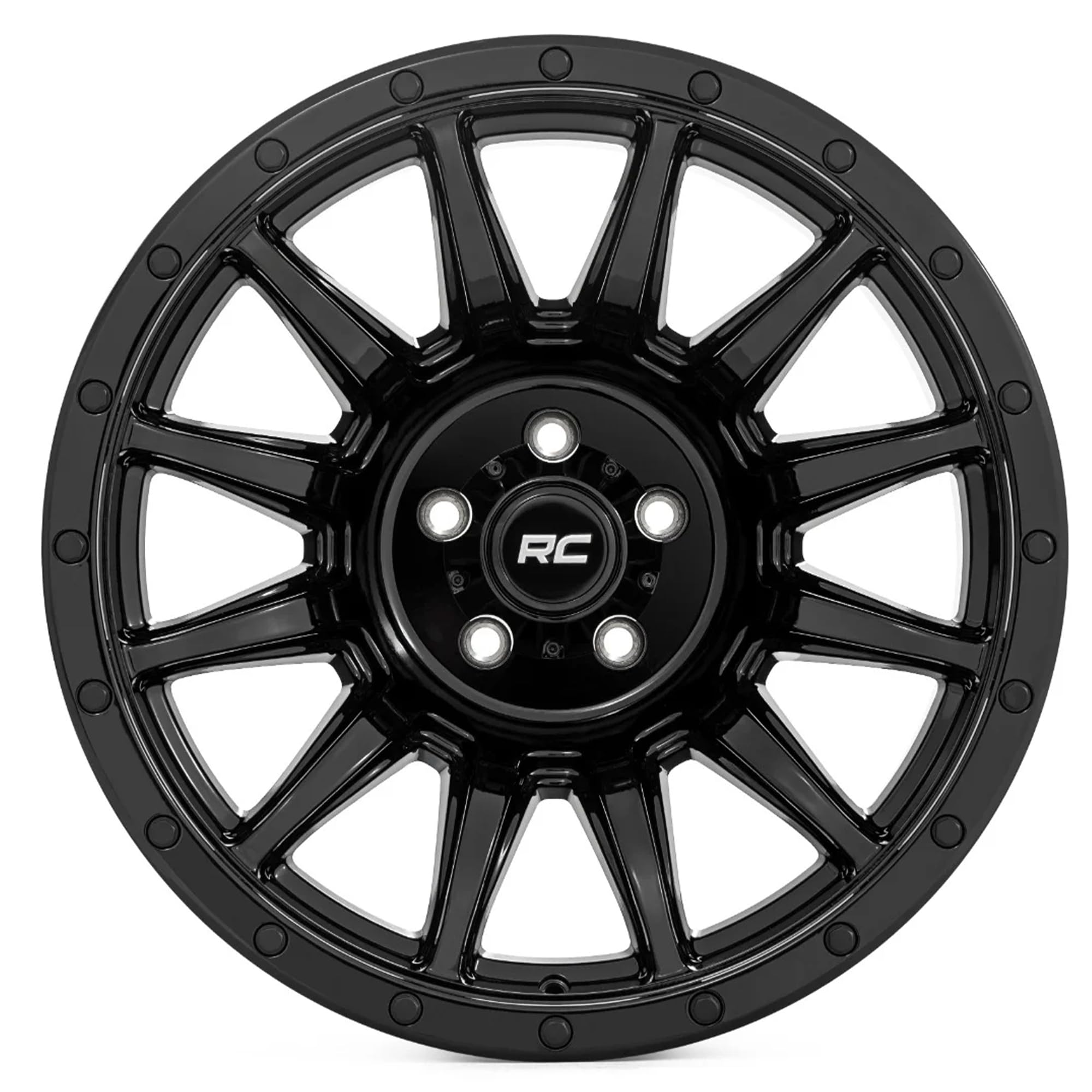90 Series Rough Country One-Piece Aluminum Wheel - 18 x 9, 6x5.5" Bolt Pattern, 12mm Offset, Gloss Black 12-Spoke Design