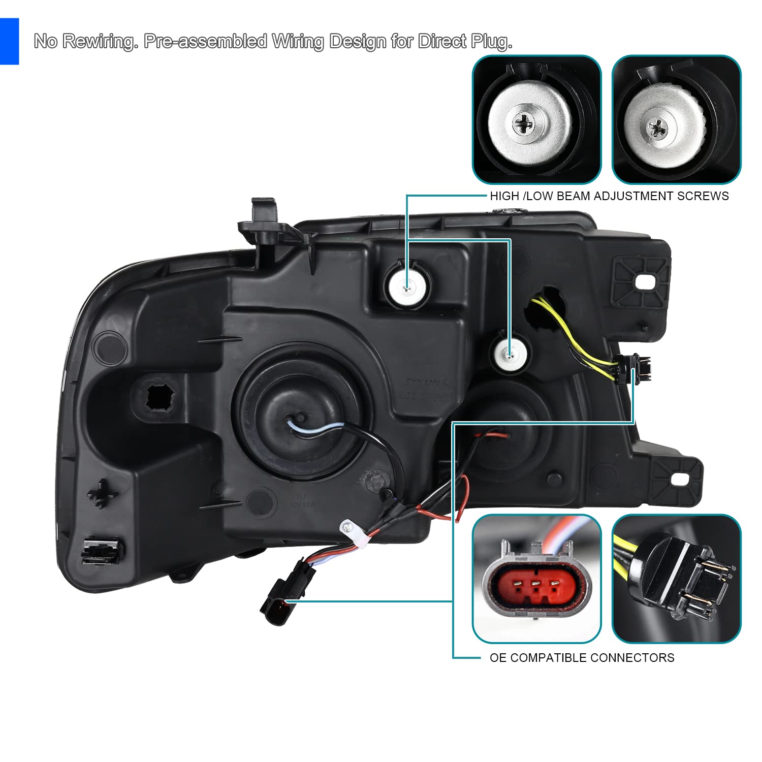 Black Projector Headlights SPEC-D TUNING w/Switchback Sequential Signal LED Tube Compatible with 2004-2008 Ford F150 2006-2008 Lincoln Mark LT, Left + Right Pair Headlamps Assembly