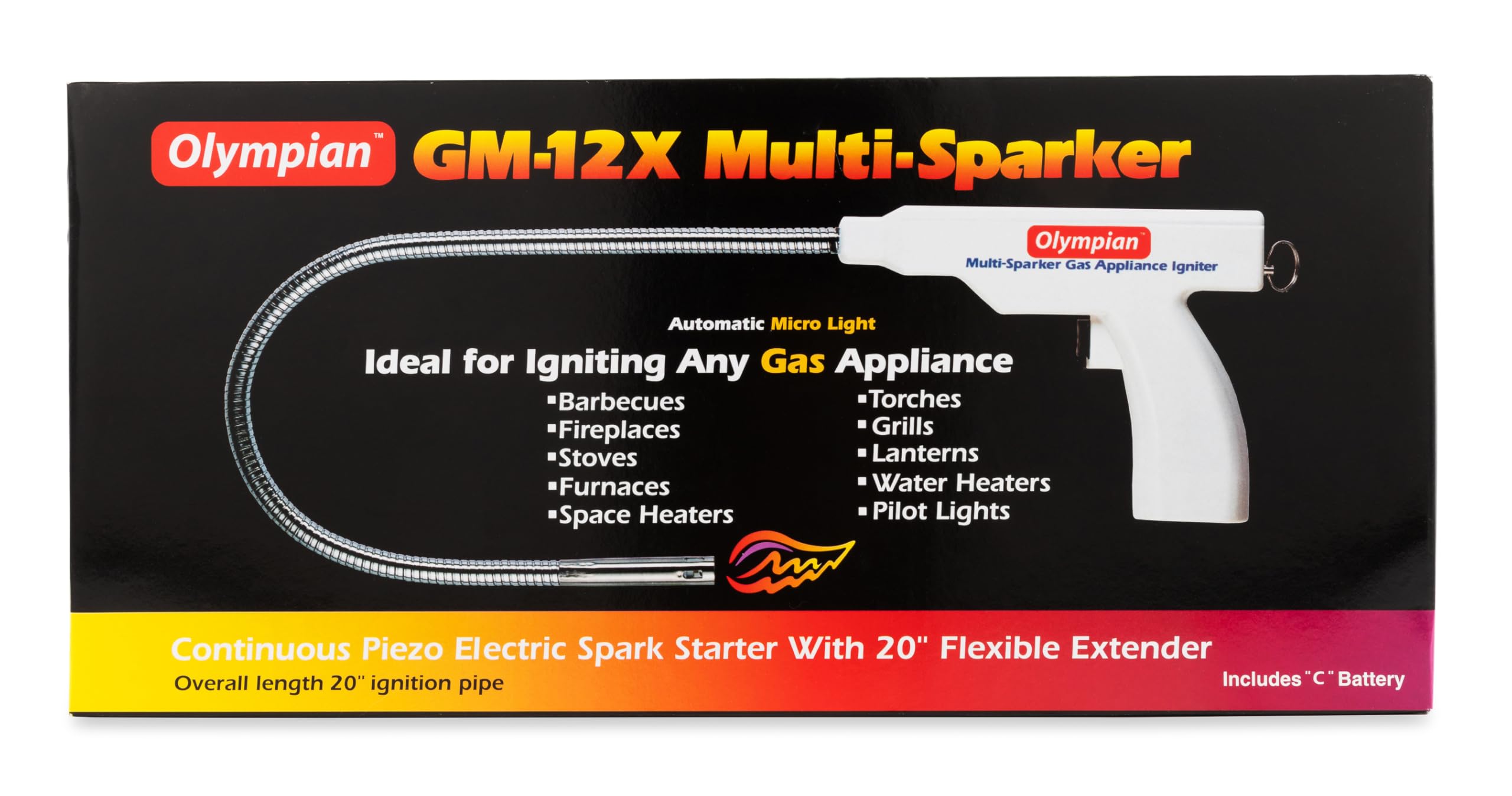 Olympian Camco GM 12X Multi Sparker - 26-inch Long w/ 20-inch Pipe Battery Operated Gas Appliance Lighter - No Butane Required - (57561)