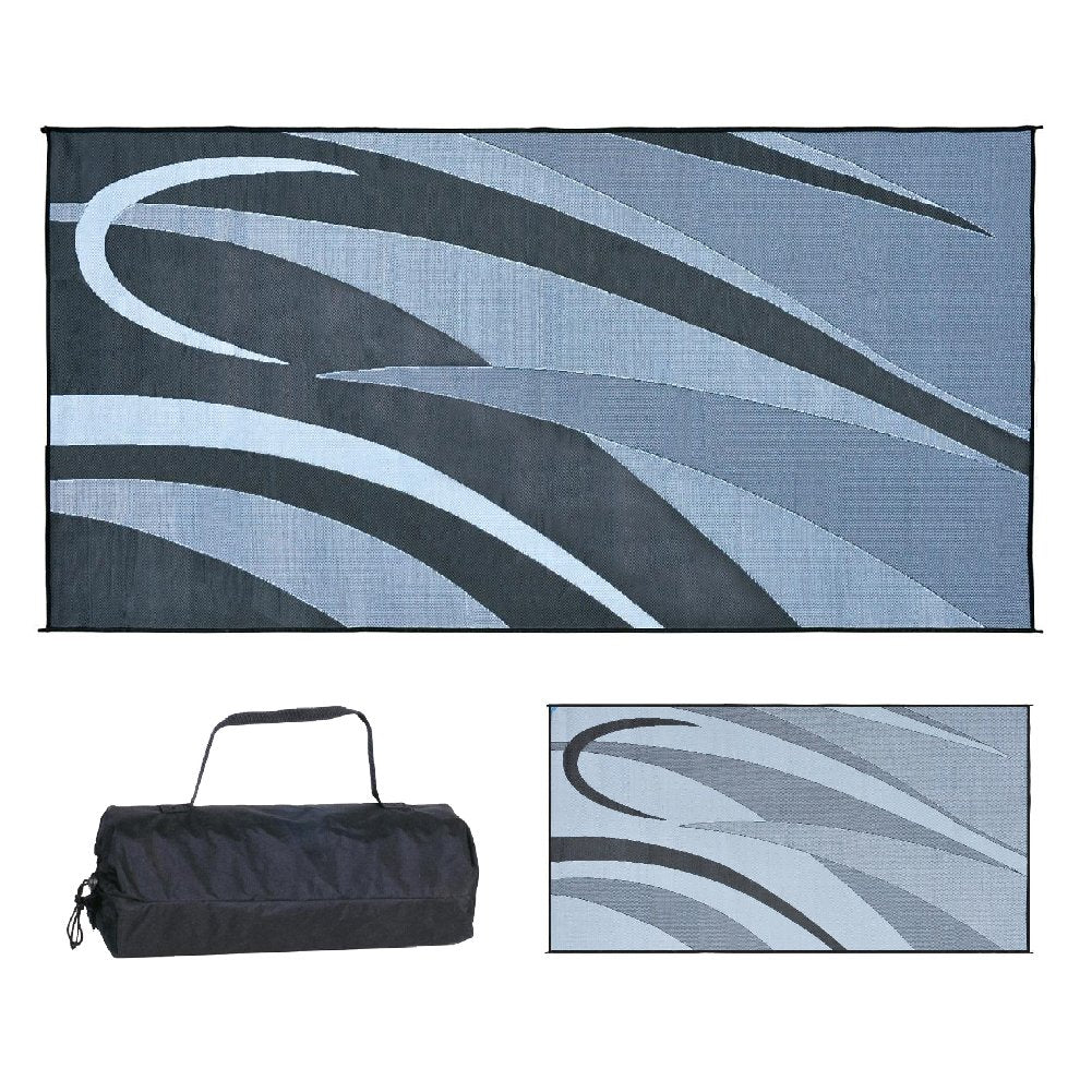 Camping Stylish GB1 8-Feet x 16-Feet RV Reversible Graphic Patio Mat, Black/Silver