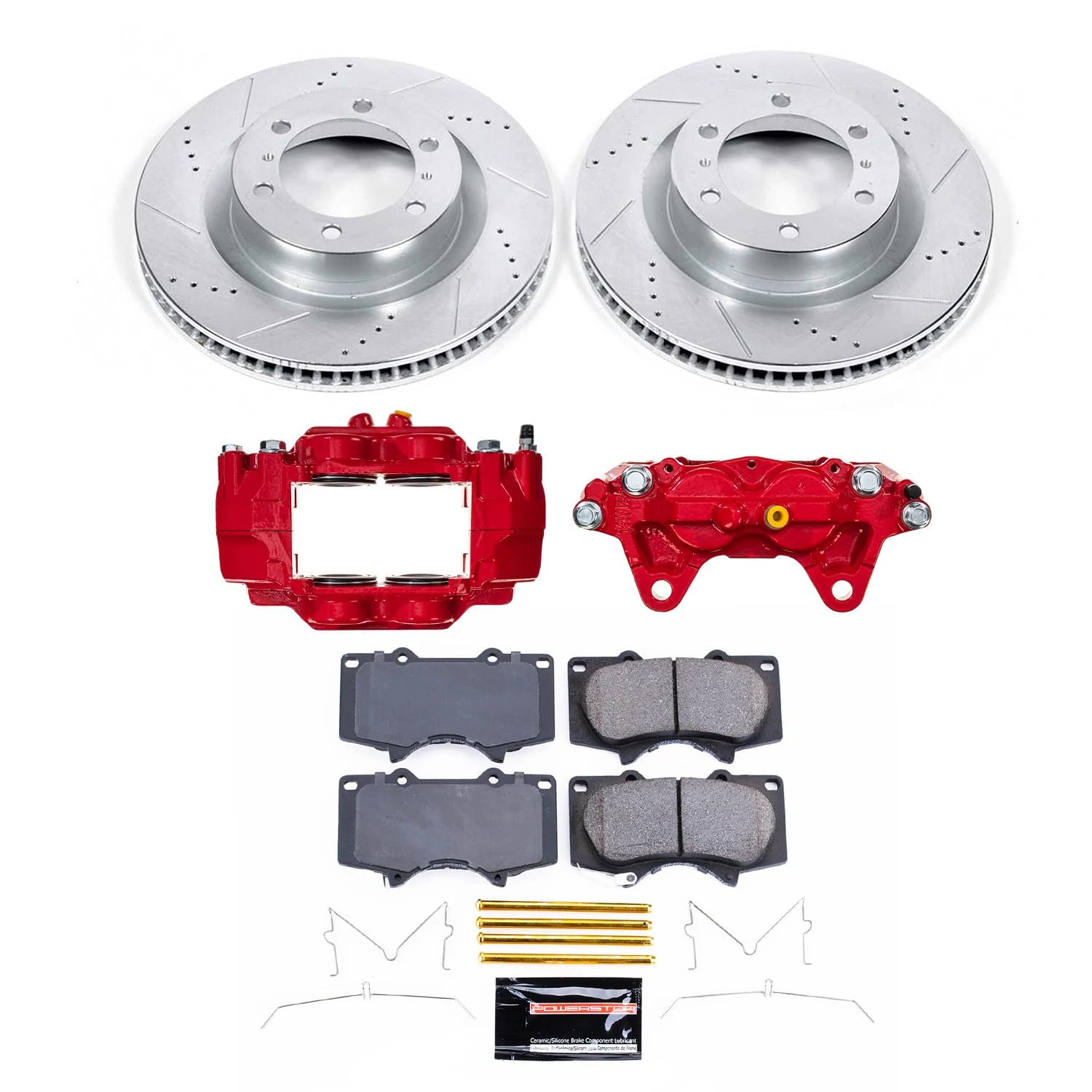 Power Stop KC5873A Front Z23 Daily Driver Brake Pad and Rotor Kit with Red Powder Coated Calipers For Lexus GX460 2016-2022, Toyota 4Runner 2015-2023 [Model Specific]