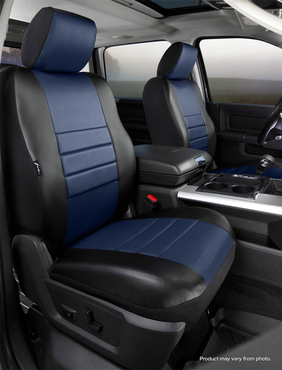 Fia LeatherLite SL69-74BLUE Custom Seat Cover; Leatherette; Blue/Black; Front; Bucket Seats; Adj. Headrests; Side Airbags;
