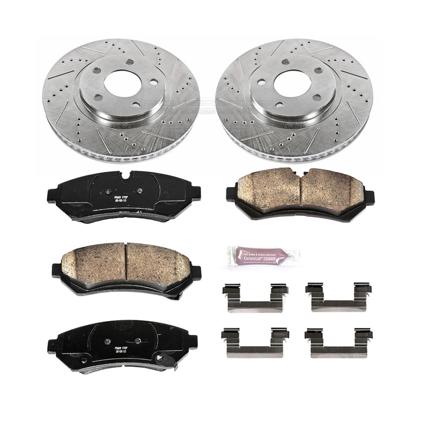 Power Stop K1549 Z23 Carbon Fiber Brake Pads with Drilled & Slotted Brake Rotors Kit For Cadillac Seville 1998-2002 [Model Specific]