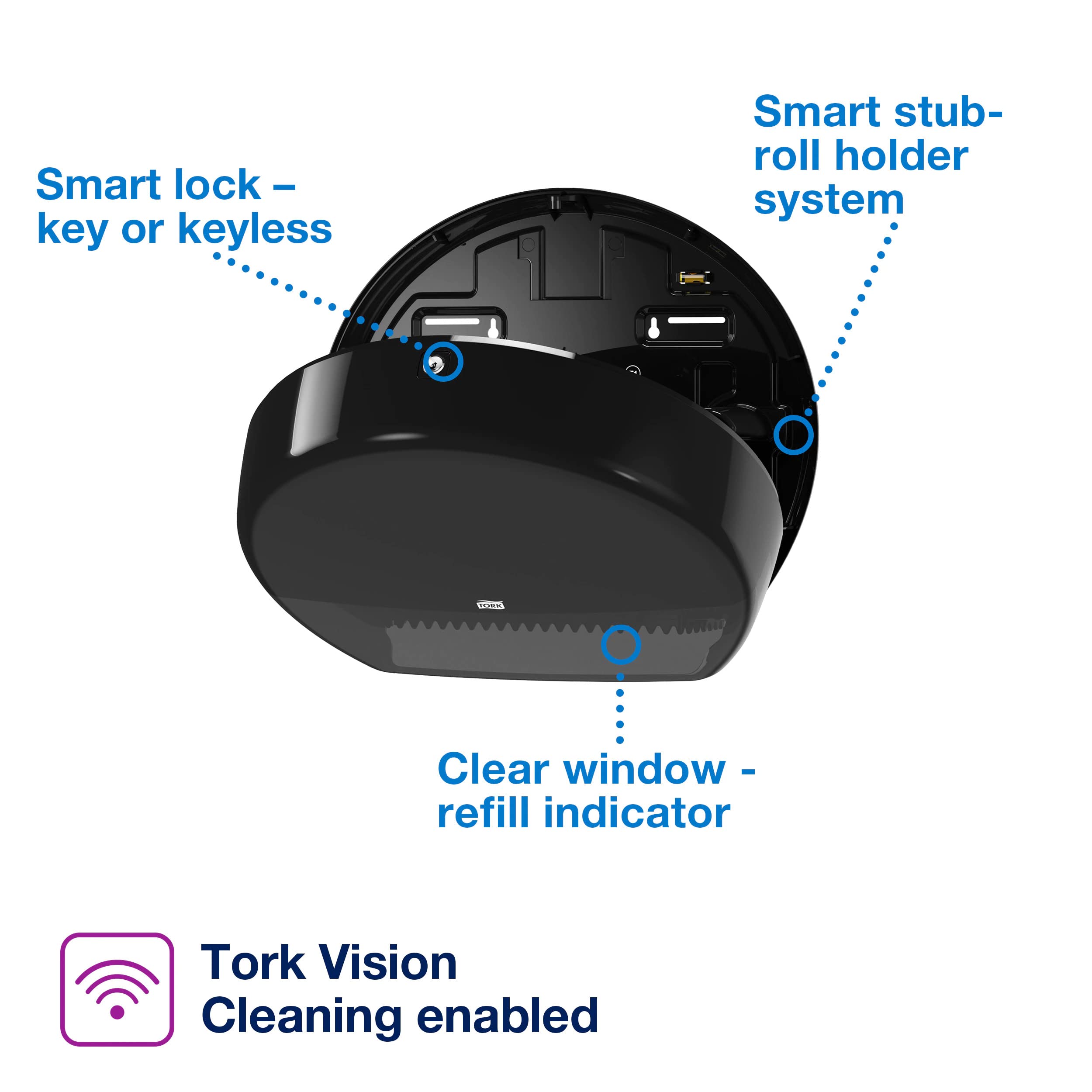 Tork Toilet Paper Roll Mini Jumbo Dispenser Black T2, Modern Look, Elevation Design, 555028A