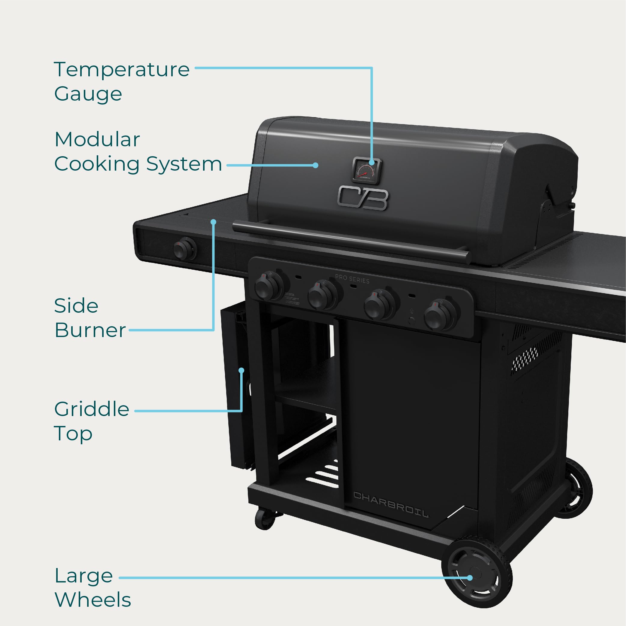 Pro Series Charbroil with Amplifire Infrared Technology 4-Burner Propane Gas Grill Cabinet with Side Burner, Black - 463281024
